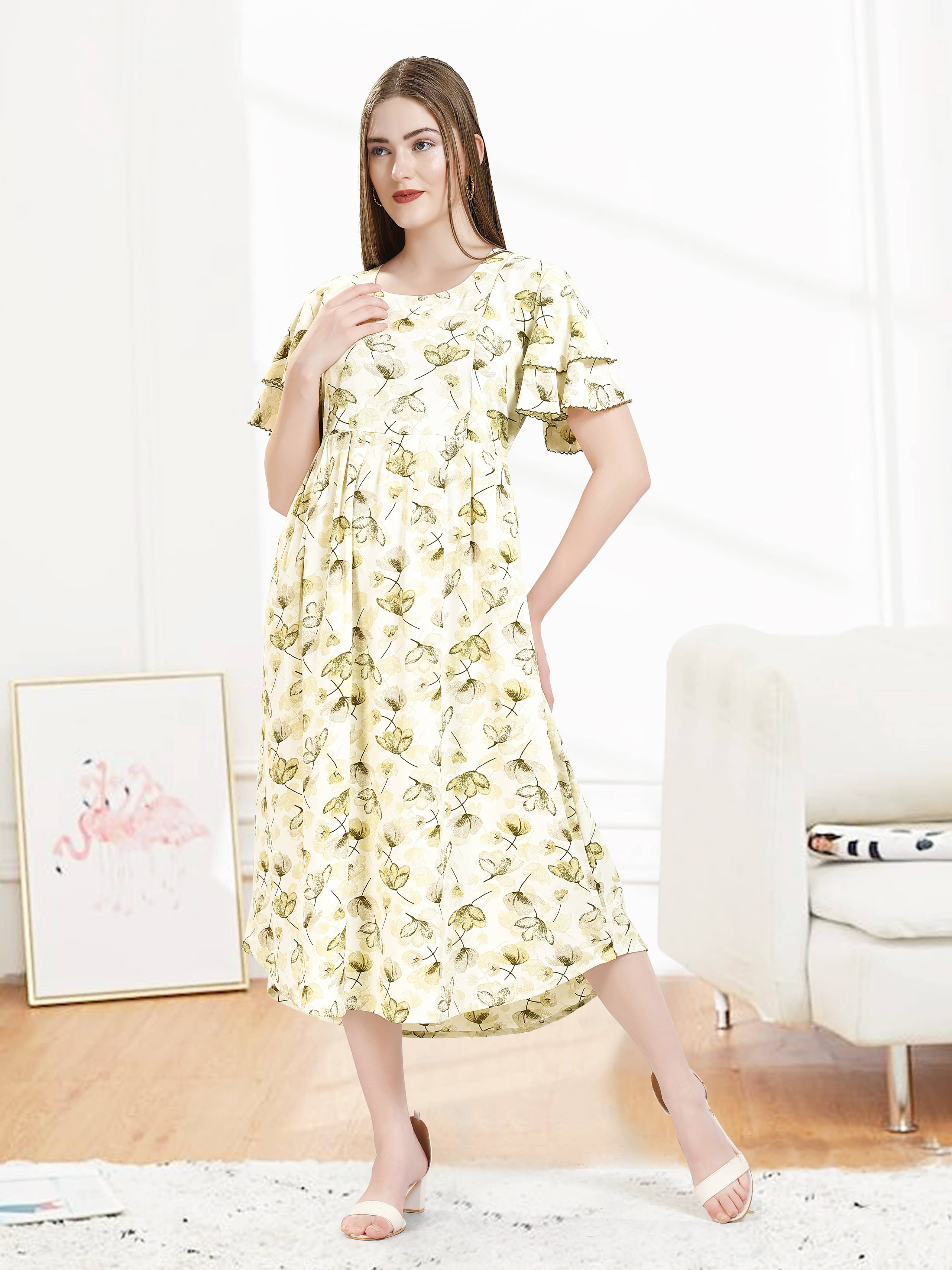 KAITEI Women Rayon Printed Fit & Flare Dress ( Green ) KAITEI Women Rayon Printed Fit & Flare Dress ( Green )