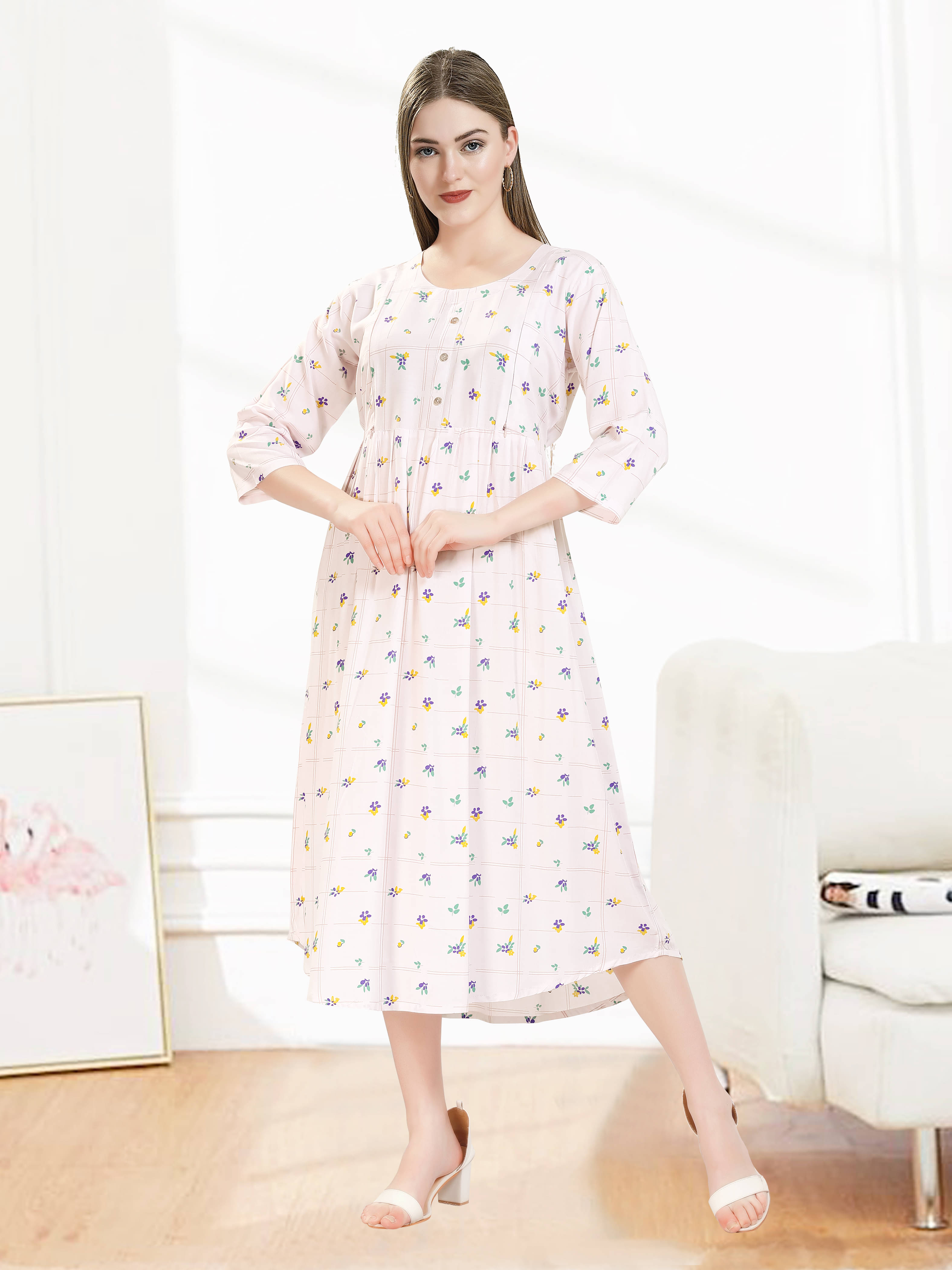 KAITEI Women Rayon Printed Fit & Flare Dress ( Pink ) KAITEI Women Rayon Printed Fit & Flare Dress ( Pink )