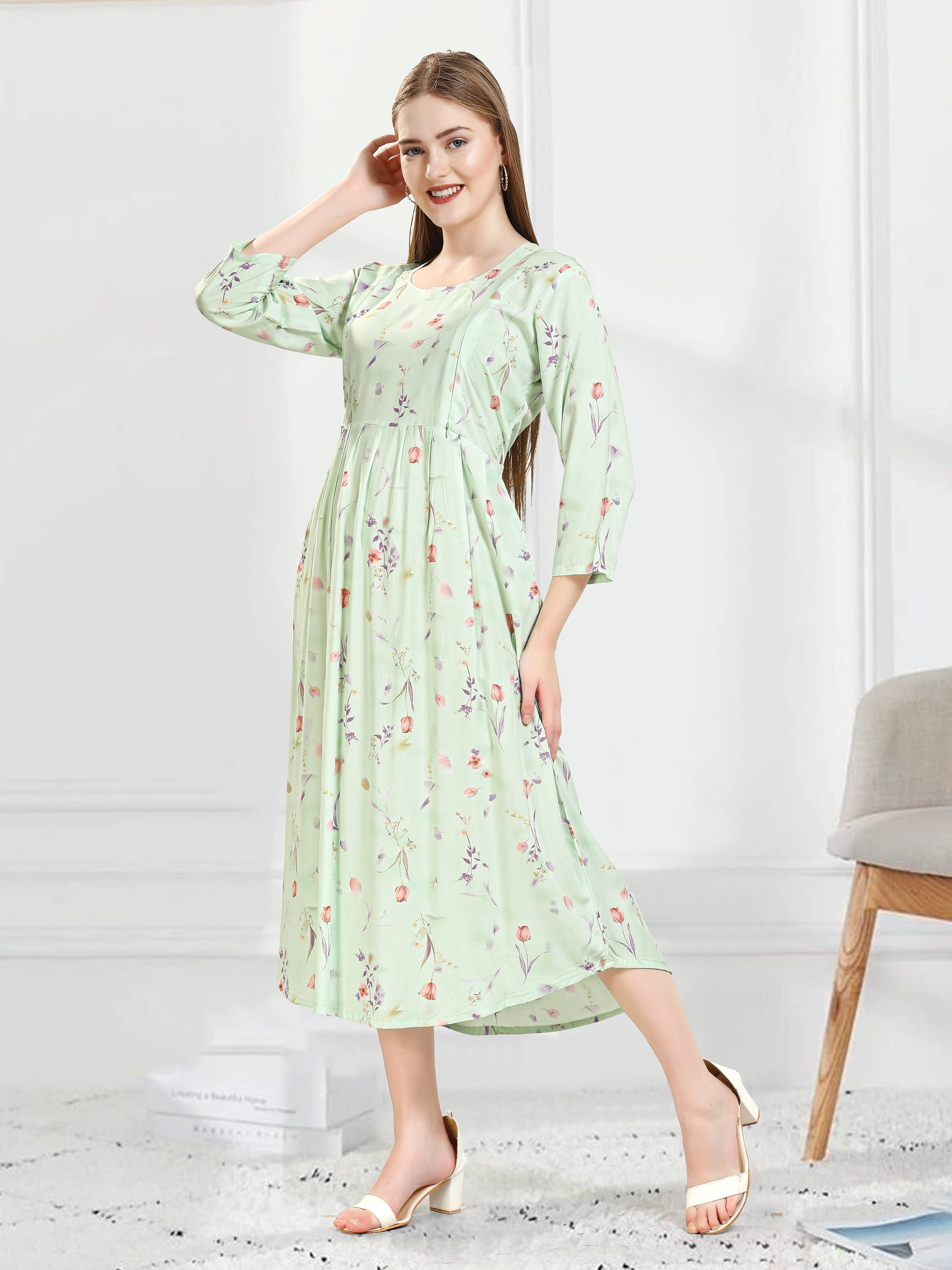 KAITEI Women Rayon Printed Fit & Flare Dress ( Green ) KAITEI Women Rayon Printed Fit & Flare Dress ( Green )