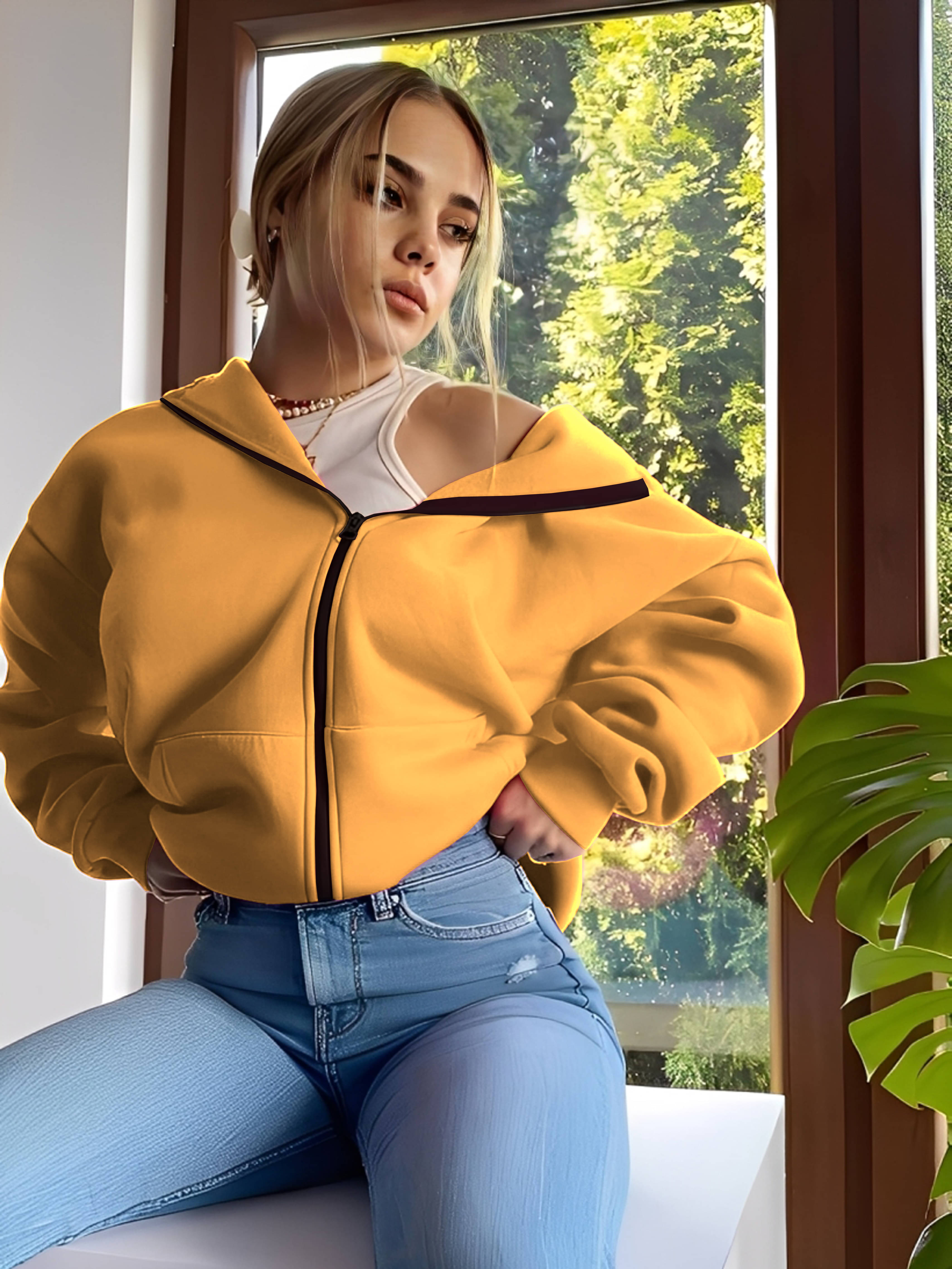 KASENDRA Women Hooded Fleece Jacket ( Yellow ) KASENDRA Women Hooded Fleece Jacket ( Yellow )