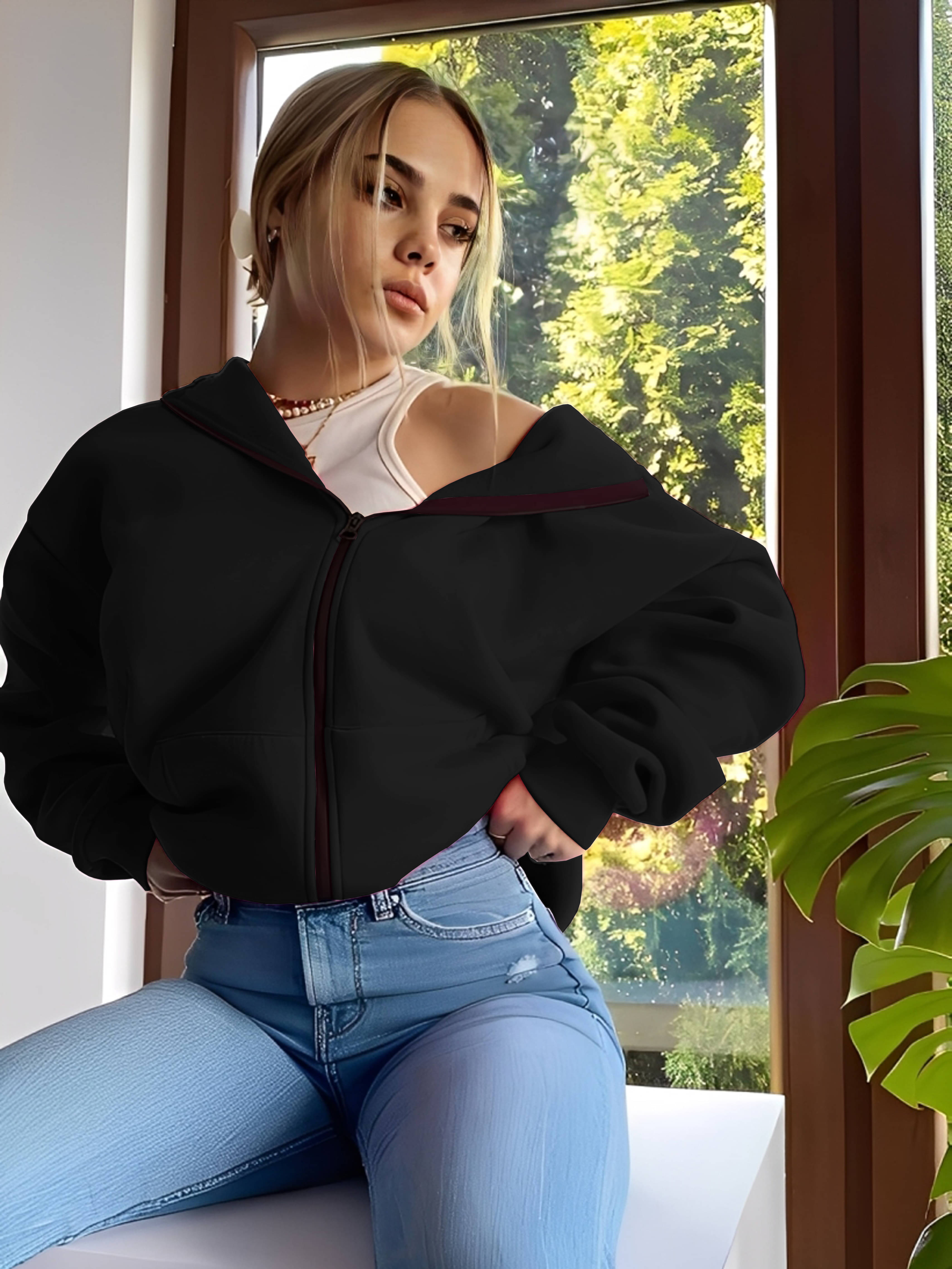 KASENDRA Women Hooded Fleece Jacket ( Black ) KASENDRA Women Hooded Fleece Jacket ( Black )