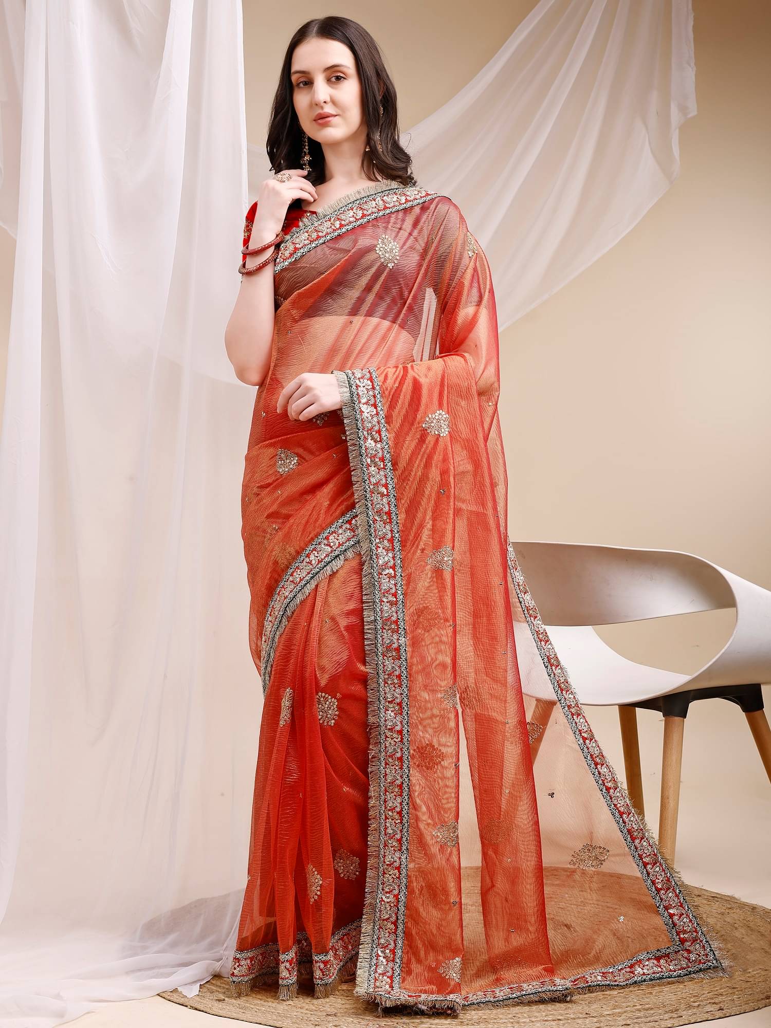     			KV Fashion Net Embroidered Regular Saree With Unstitched Blouse Piece ( Multicolor 1 )