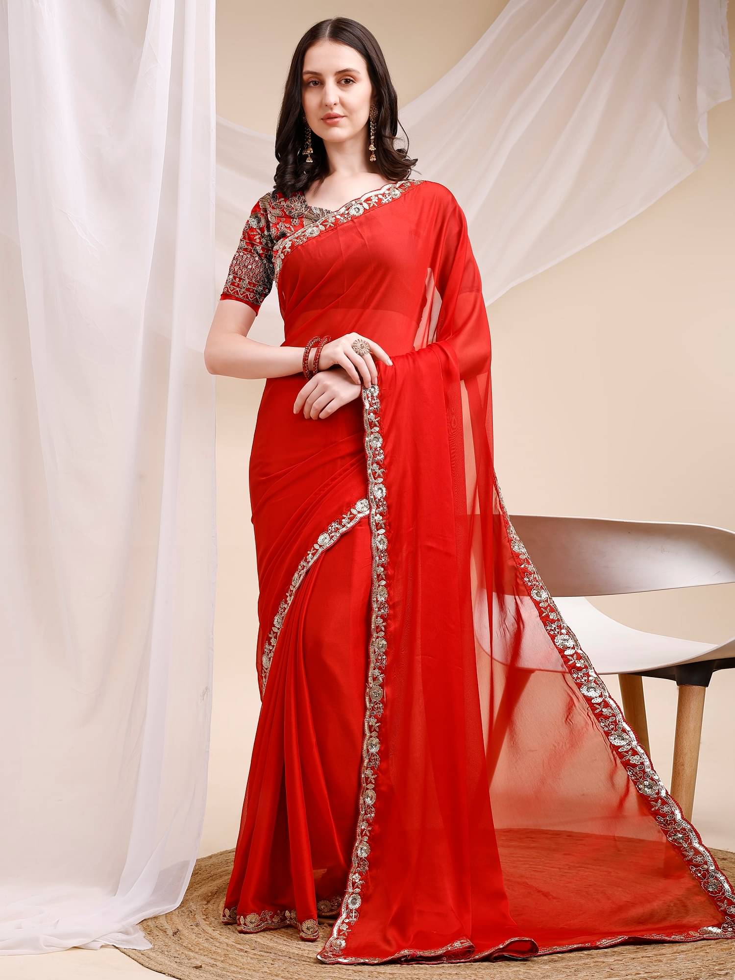 KV Fashion Silk Blend Embroidered Regular Saree With Unstitched Blouse Piece ( Maroon ) KV Fashion Silk Blend Embroidered Regular Saree With Unstitched Blouse Piece ( Maroon )