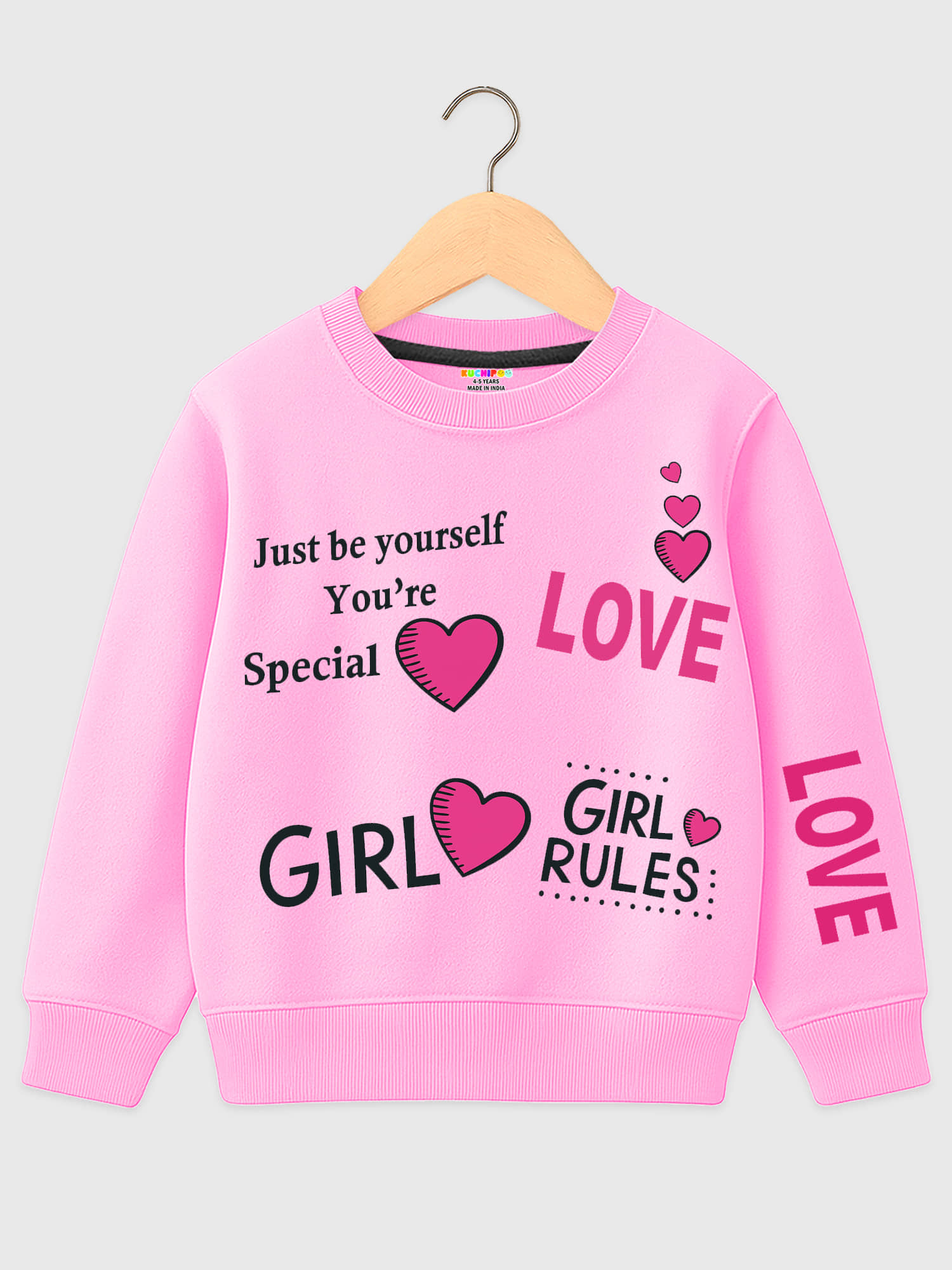 Kuchipoo Pack of 1 Girls Fleece Sweatshirt ( Light Pink )