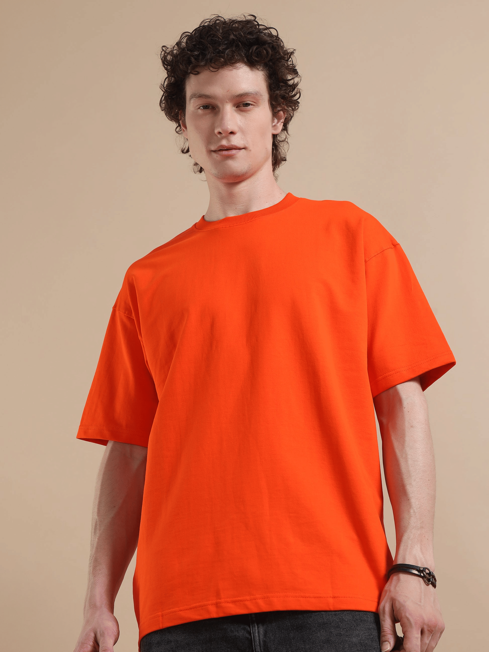     			LazyGreg Men Cotton Oversized Fit Solid T-Shirt ( Orange )