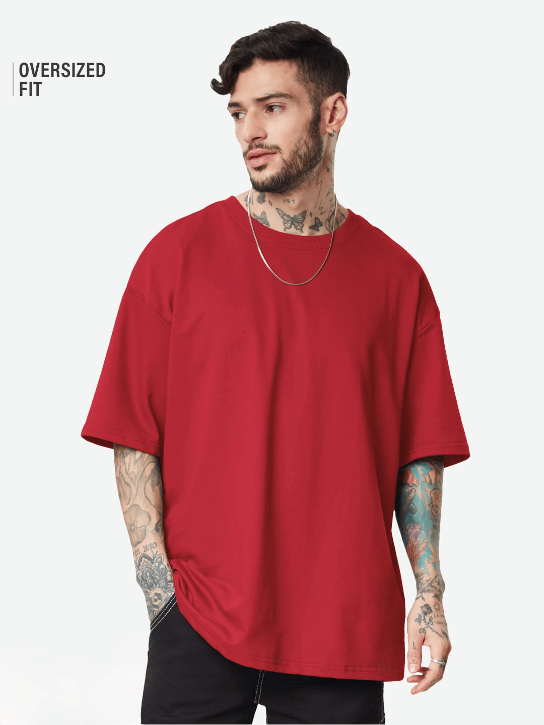 LazyGreg Men Cotton Oversized Fit Solid T-Shirt ( Red ) LazyGreg Men Cotton Oversized Fit Solid T-Shirt ( Red )