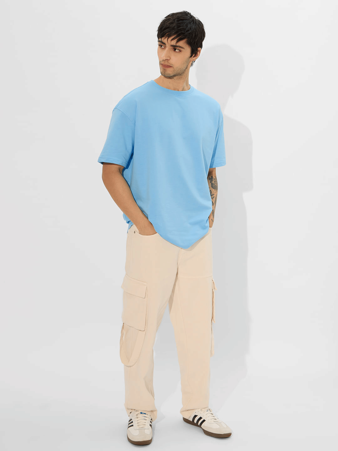LazyGreg Men Cotton Oversized Fit Solid T-Shirt ( Light Blue )     			LazyGreg Men Cotton Oversized Fit Solid T-Shirt ( Light Blue )