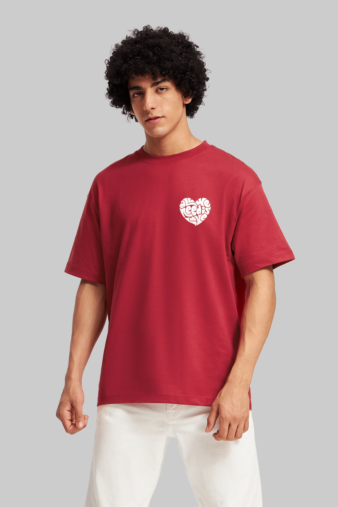 LazyGreg Men Cotton Oversized Fit Printed T-Shirt ( Red )     			LazyGreg Men Cotton Oversized Fit Printed T-Shirt ( Red )