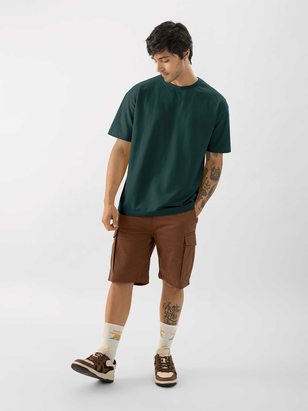 LazyGreg Men Cotton Oversized Fit Solid T-Shirt ( Green ) LazyGreg Men Cotton Oversized Fit Solid T-Shirt ( Green )