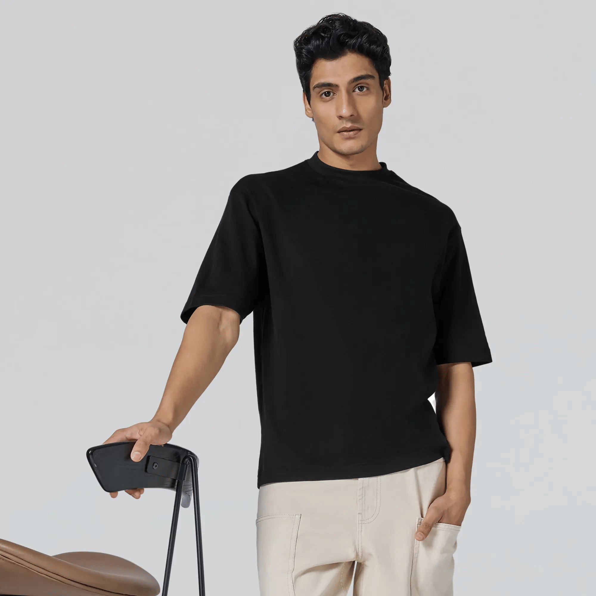 LazyGreg Men Cotton Oversized Fit Solid T-Shirt ( Black ) LazyGreg Men Cotton Oversized Fit Solid T-Shirt ( Black )