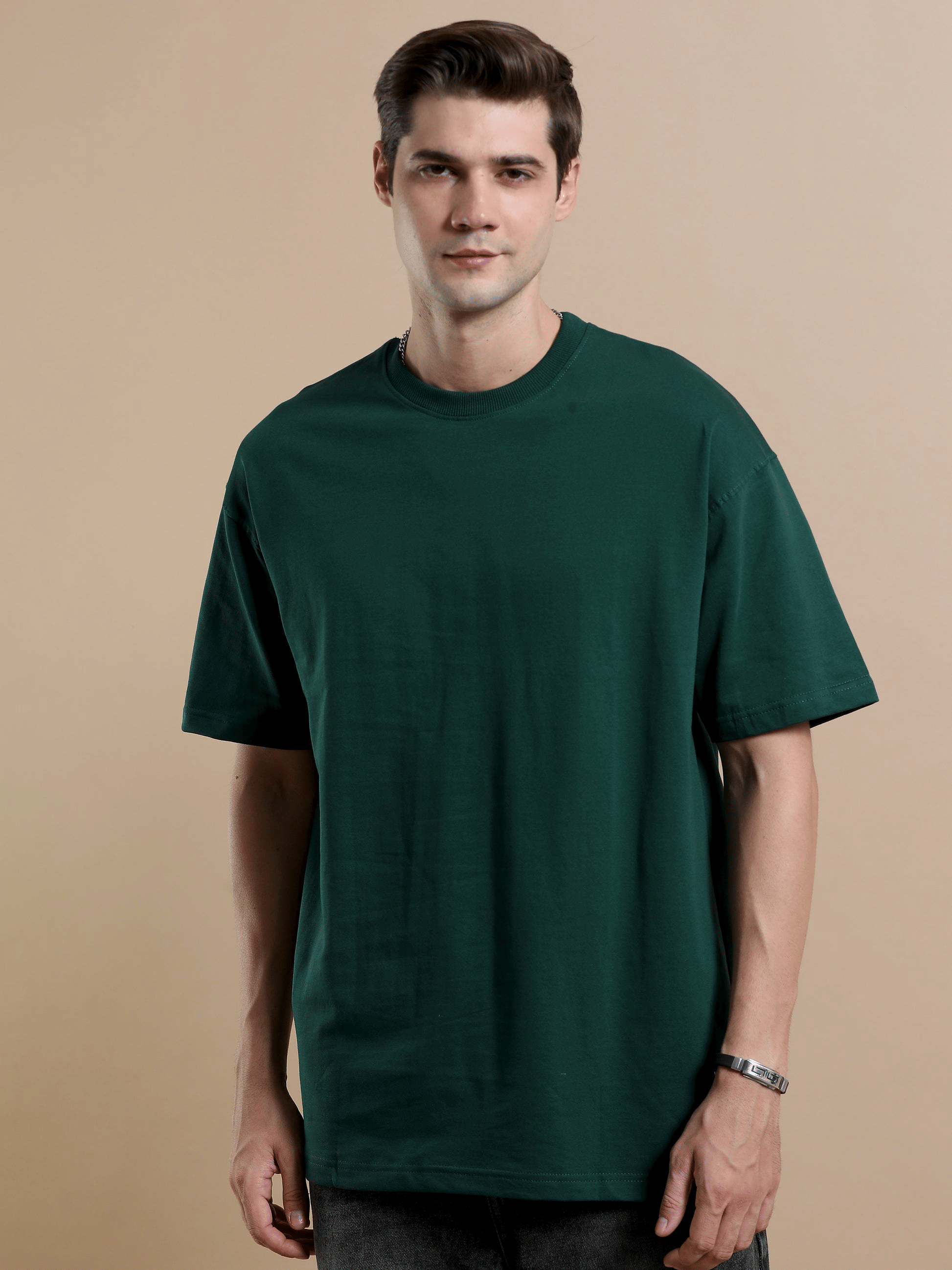 LazyGreg Men Cotton Oversized Fit Solid T-Shirt ( Green )     			LazyGreg Men Cotton Oversized Fit Solid T-Shirt ( Green )