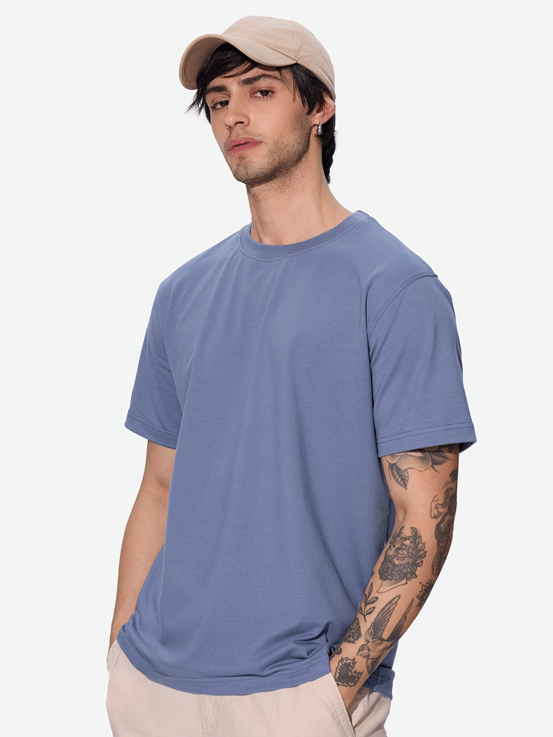 LazyGreg Men Cotton Oversized Fit Solid T-Shirt ( Navy Blue )     			LazyGreg Men Cotton Oversized Fit Solid T-Shirt ( Navy Blue )