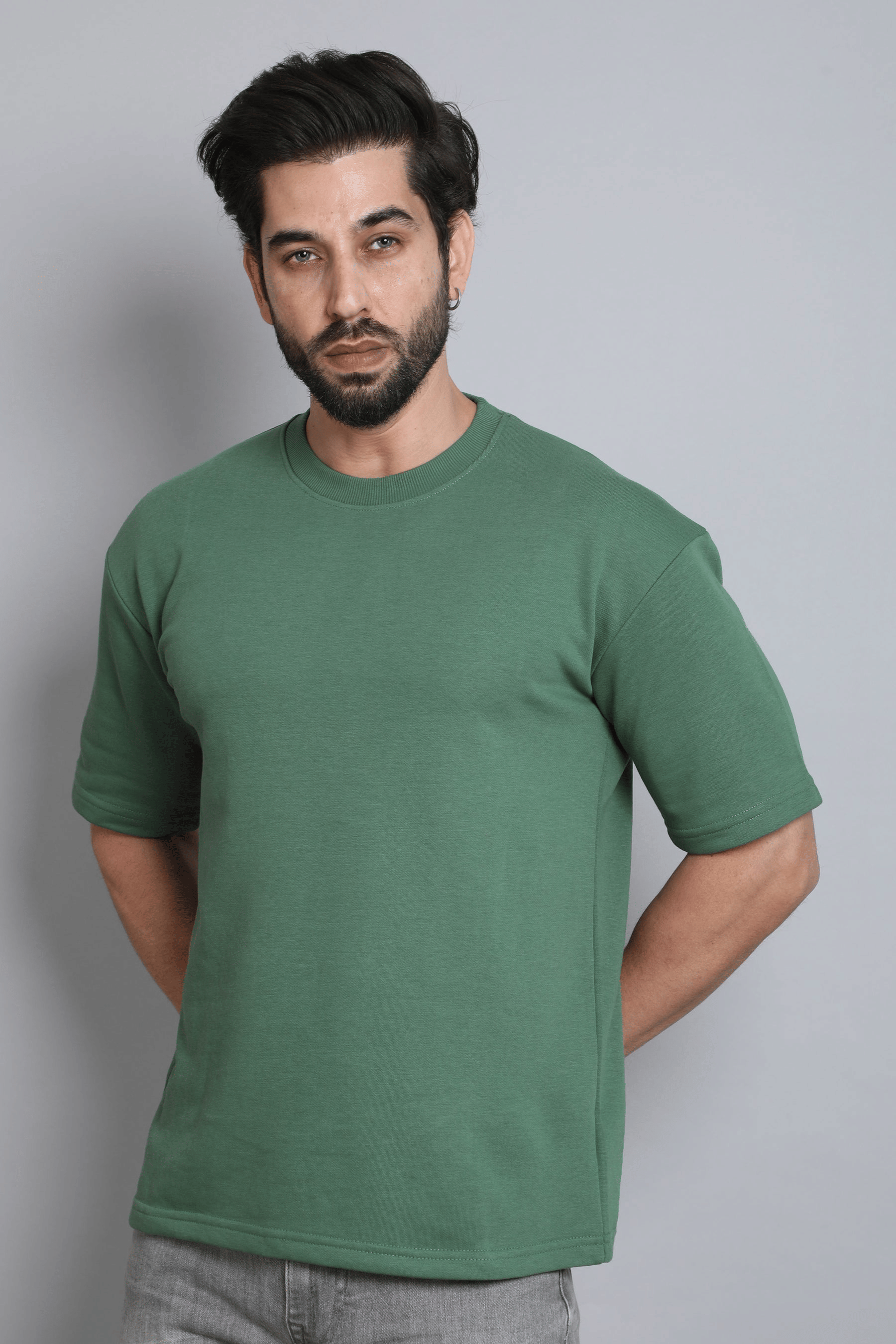     			LazyGreg Men Cotton Oversized Fit Solid T-Shirt ( Dark Green )