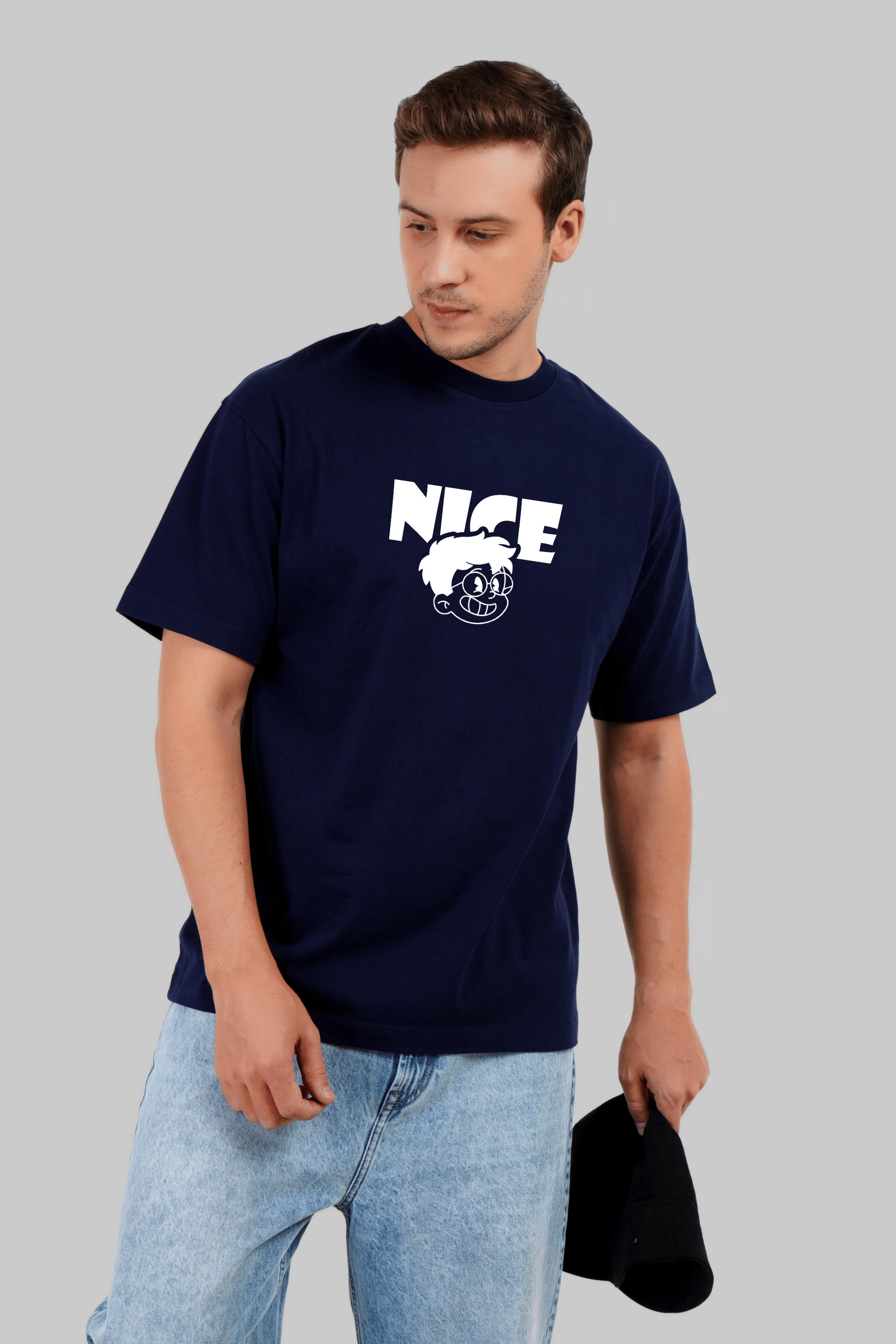 LazyGreg Men Cotton Oversized Fit Printed T-Shirt ( Navy Blue )     			LazyGreg Men Cotton Oversized Fit Printed T-Shirt ( Navy Blue )
