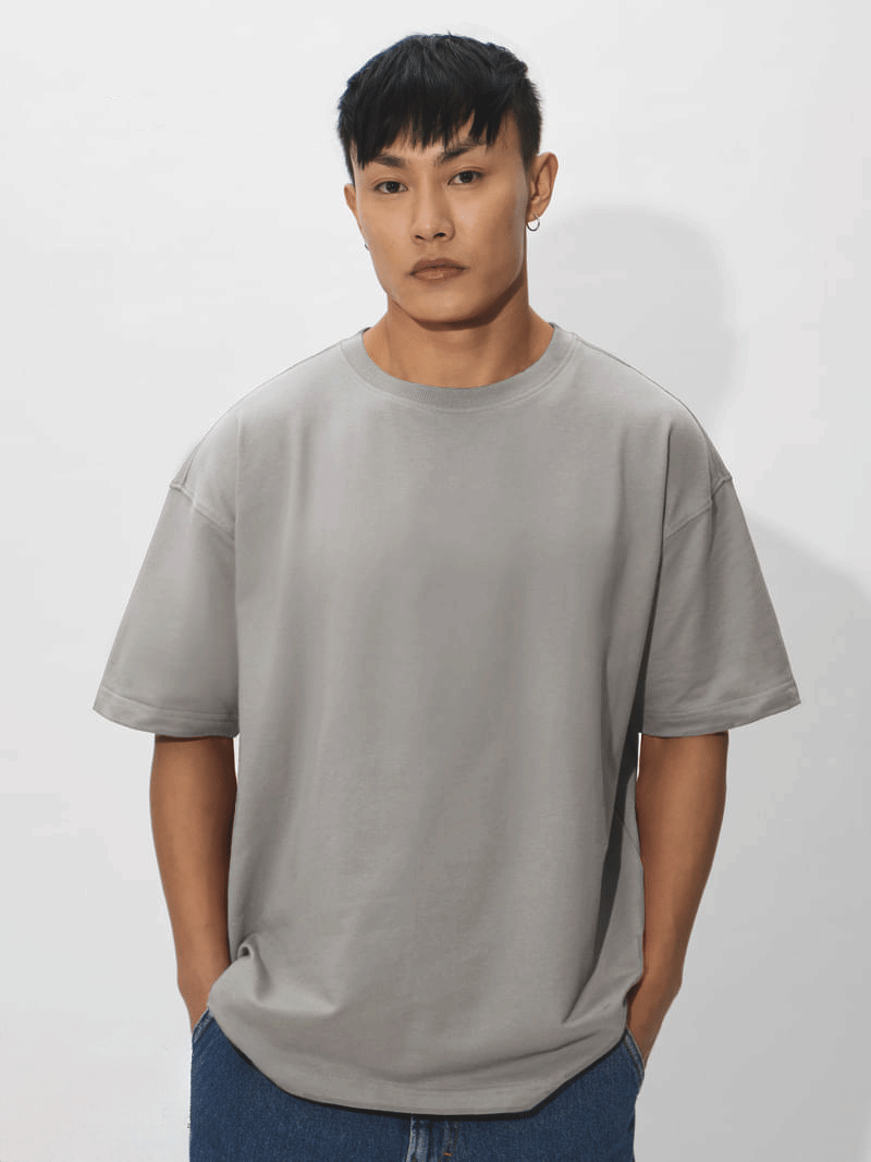 LazyGreg Men Cotton Oversized Fit Solid T-Shirt ( Grey )     			LazyGreg Men Cotton Oversized Fit Solid T-Shirt ( Grey )