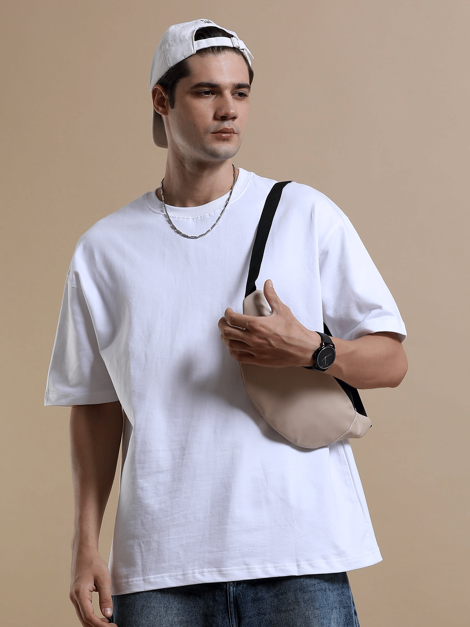 LazyGreg Men Cotton Oversized Fit Solid T-Shirt ( White )     			LazyGreg Men Cotton Oversized Fit Solid T-Shirt ( White )