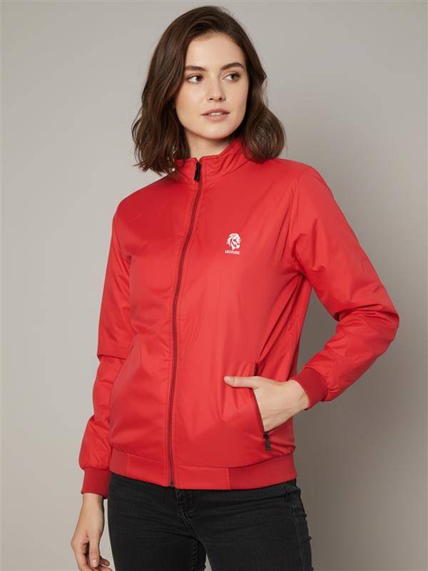     			Leotude Women Round Neck Bomber Jacket ( Red )