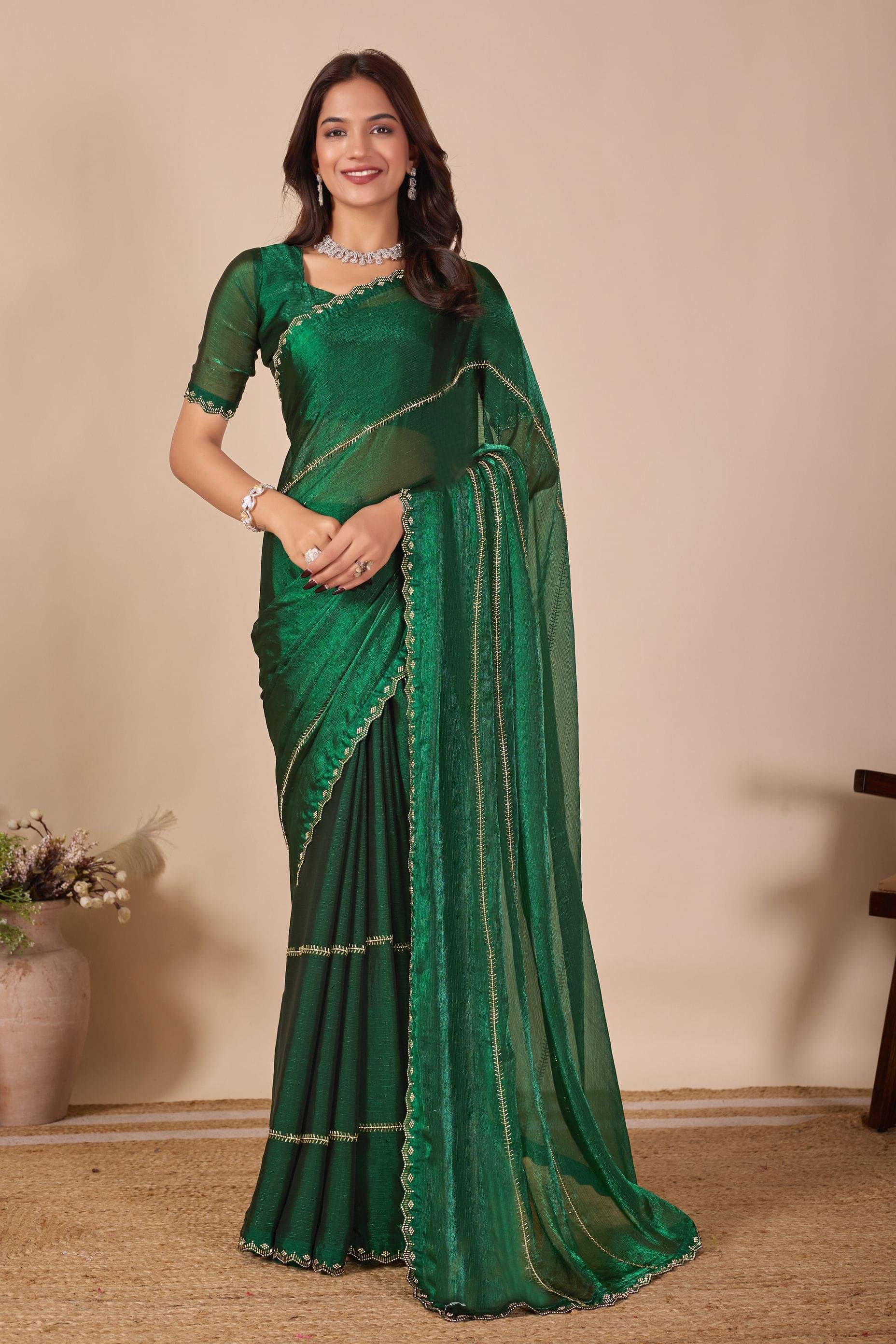 MAHAVIR CREATION Chiffon Embellished Regular Saree With Unstitched Blouse Piece ( Green ) MAHAVIR CREATION Chiffon Embellished Regular Saree With Unstitched Blouse Piece ( Green )