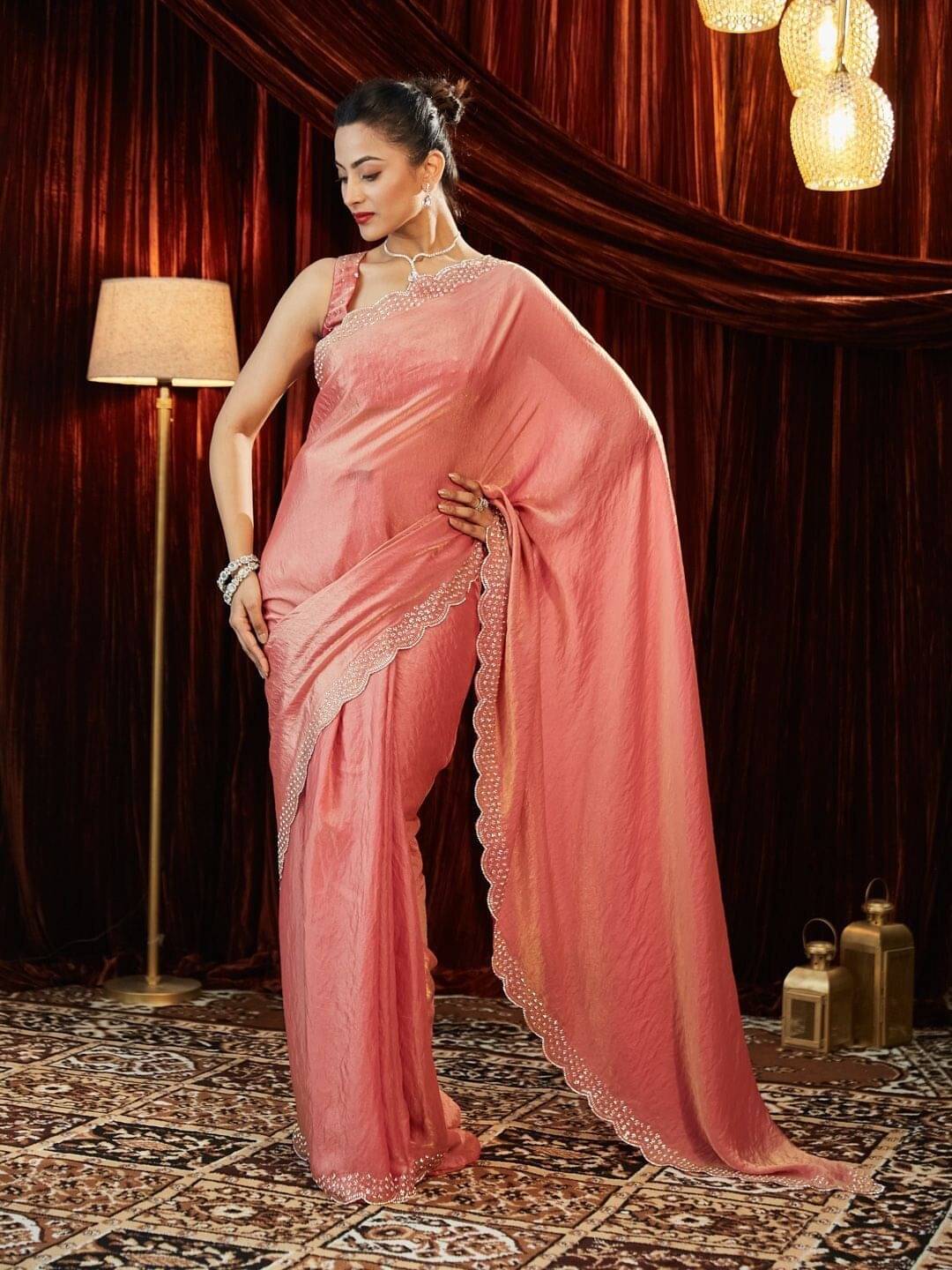     			MAHAVIR CREATION Satin Solid Regular Saree With Unstitched Blouse Piece ( Orange )
