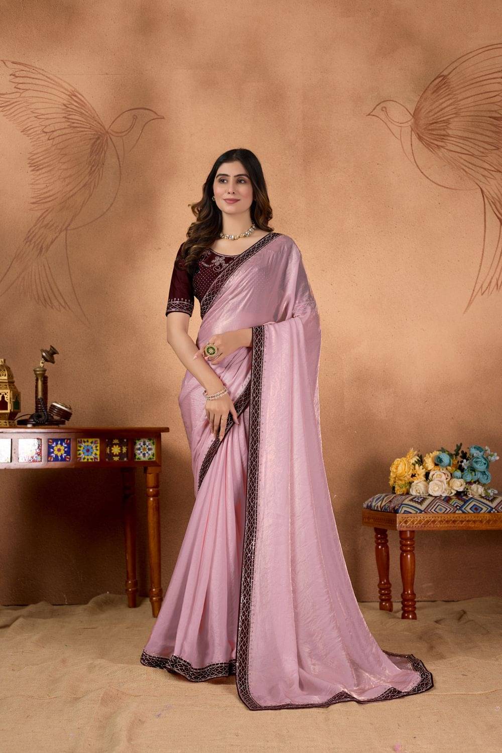 MAHAVIR CREATION Satin Woven Design Regular Saree With Unstitched Blouse Piece ( Pink ) MAHAVIR CREATION Satin Woven Design Regular Saree With Unstitched Blouse Piece ( Pink )