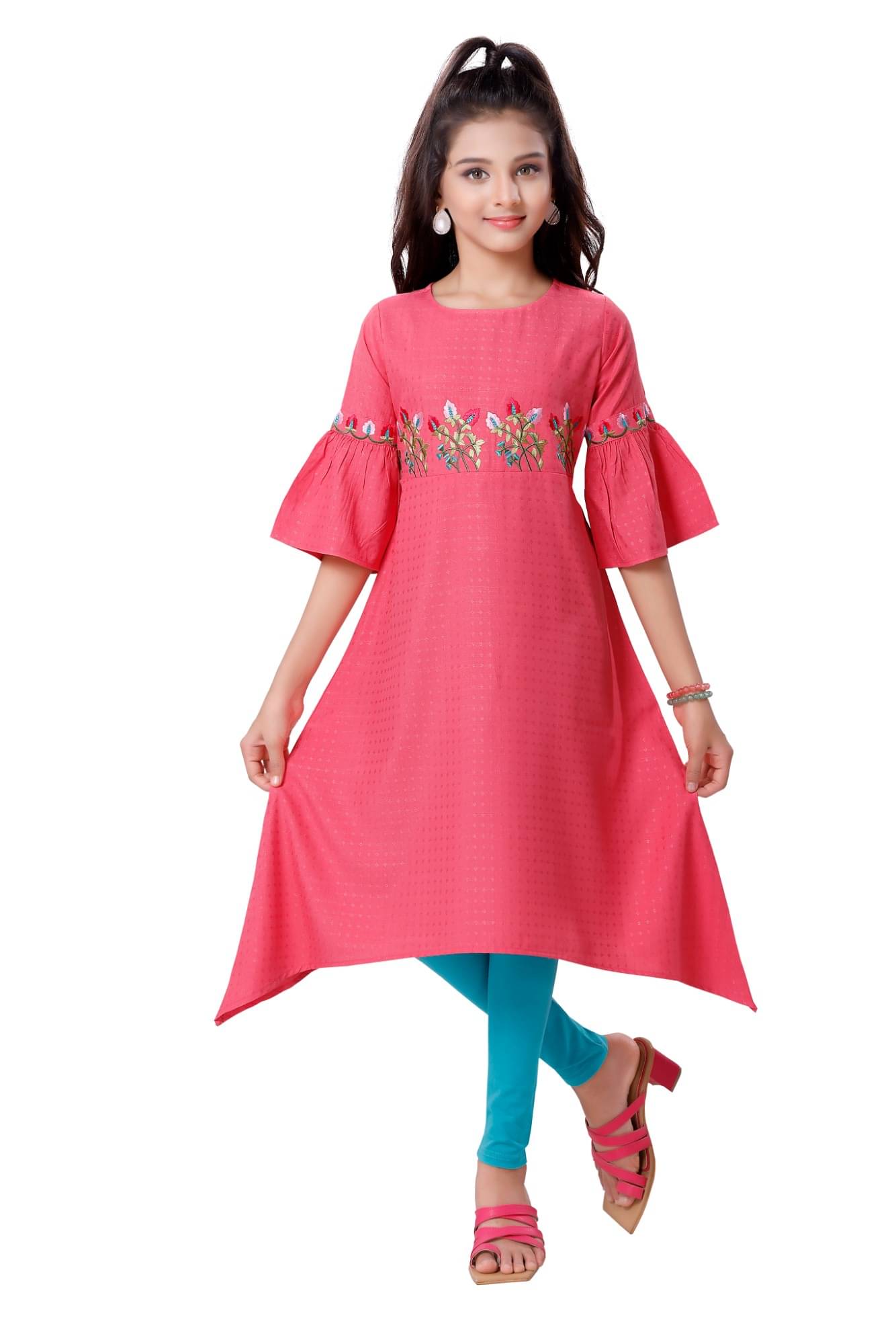     			MASTARANG Girls Cotton Blend Kurta with Trouser ( Pack of 1 , Red )