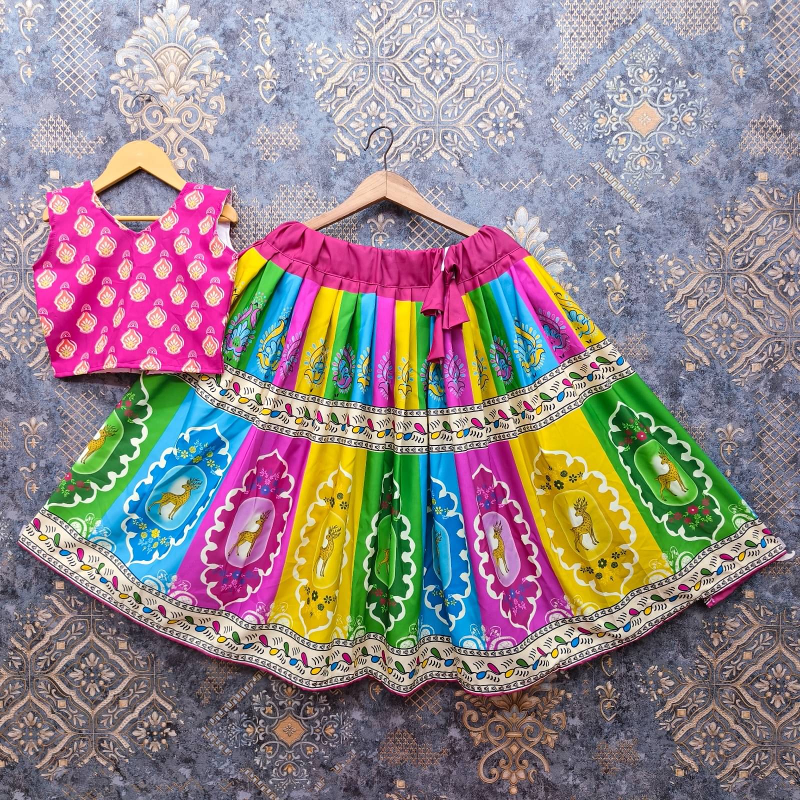    			Maruti Creation Rayon Lehenga Choli Set For Girls ( Pack of 1 , Pink )