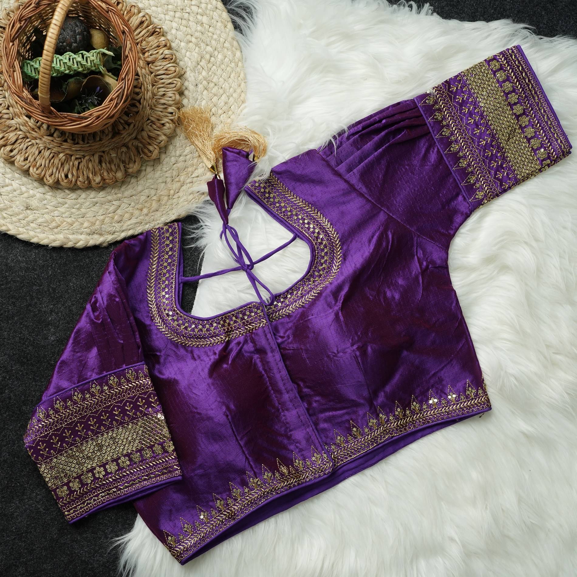     			Modern Mughals Art Silk Readymade with Pad Round Neck Women's Blouse ( Purple )