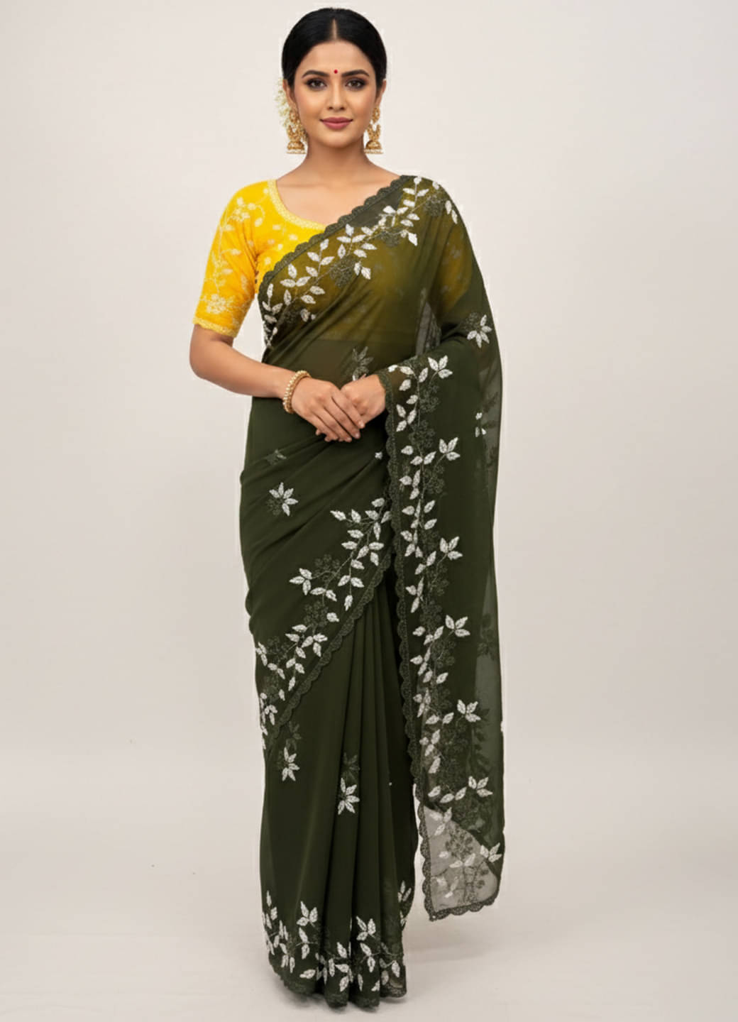     			Nayanthara Trends Georgette Embroidered Regular Saree With Unstitched Blouse Piece ( Green )