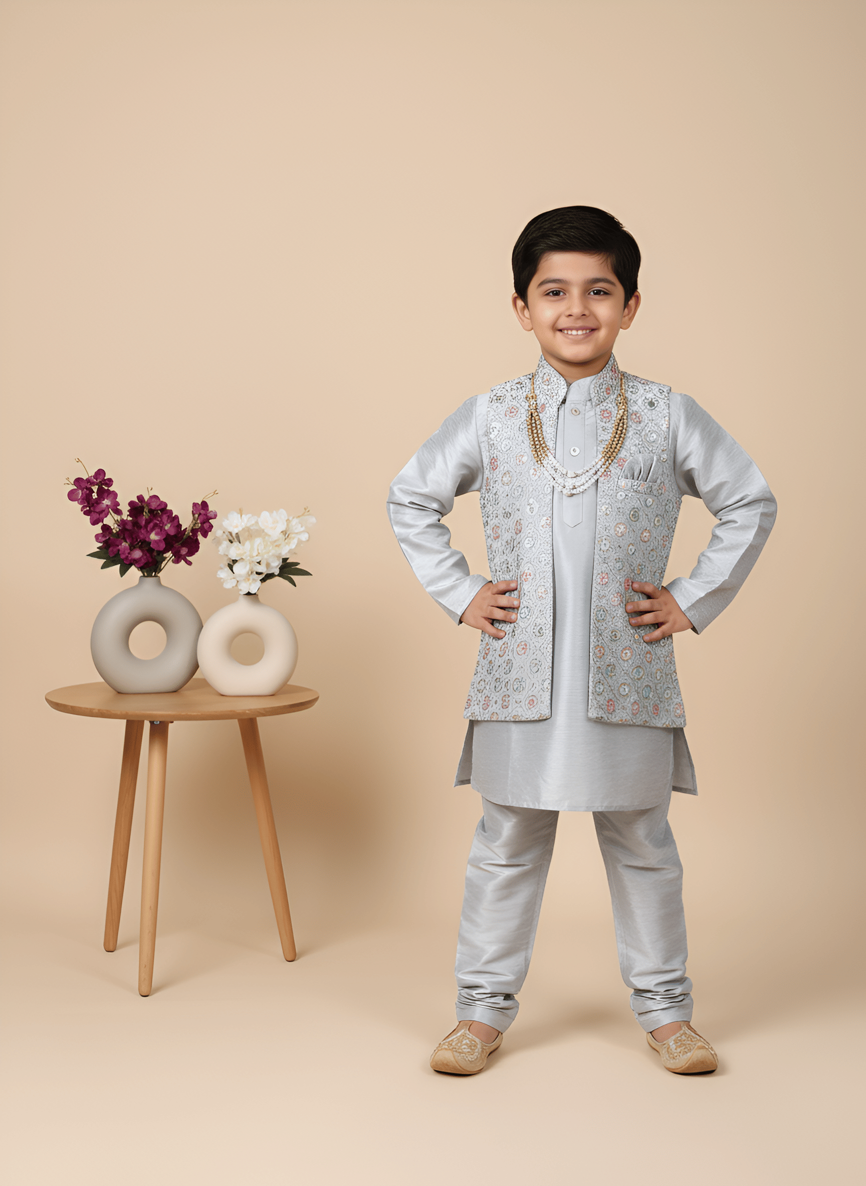New Collection Baby Boys Silk Blend Silver Kurta Churidar Set ( Pack of 1 ) New Collection Baby Boys Silk Blend Silver Kurta Churidar Set ( Pack of 1 )