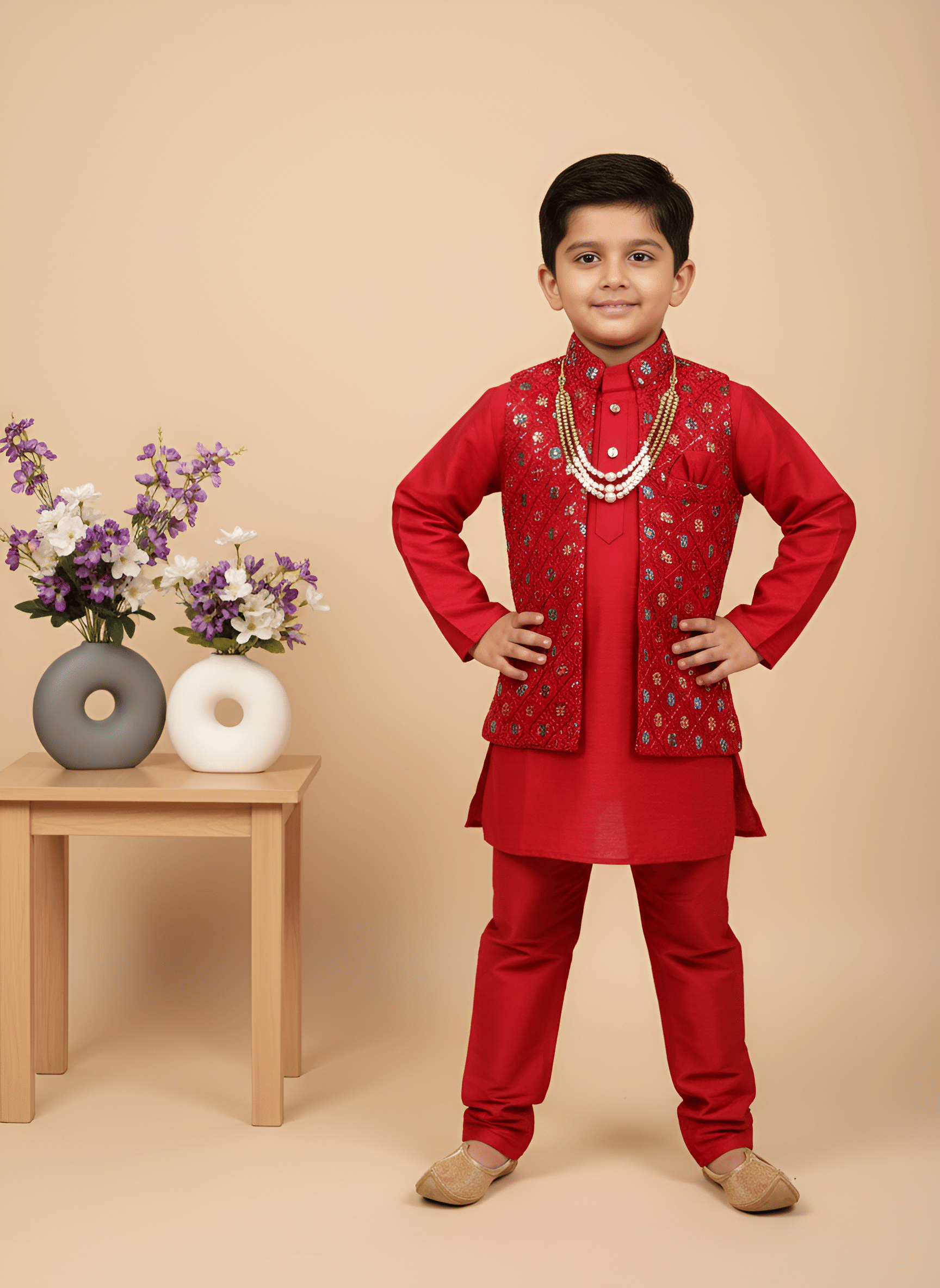 New Collection Boys Silk Blend Red Kurta Churidar Set ( Pack of 1 ) New Collection Boys Silk Blend Red Kurta Churidar Set ( Pack of 1 )