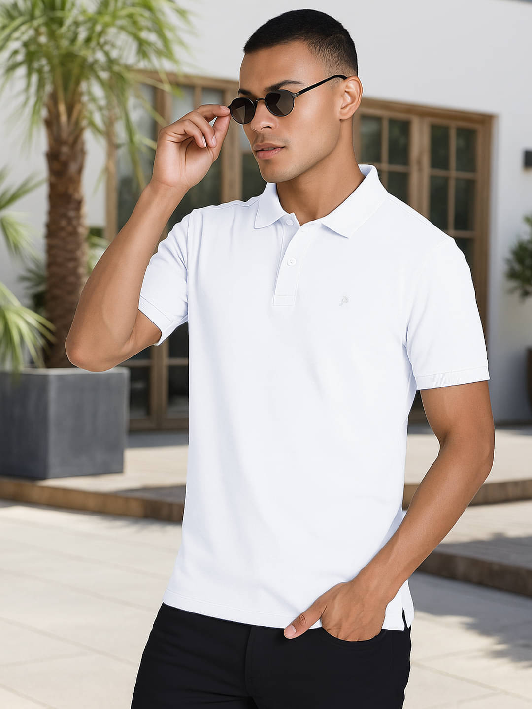 Promount Men Polyester Regular Fit Solid Polo T Shirt ( White )     			Promount Men Polyester Regular Fit Solid Polo T Shirt ( White )