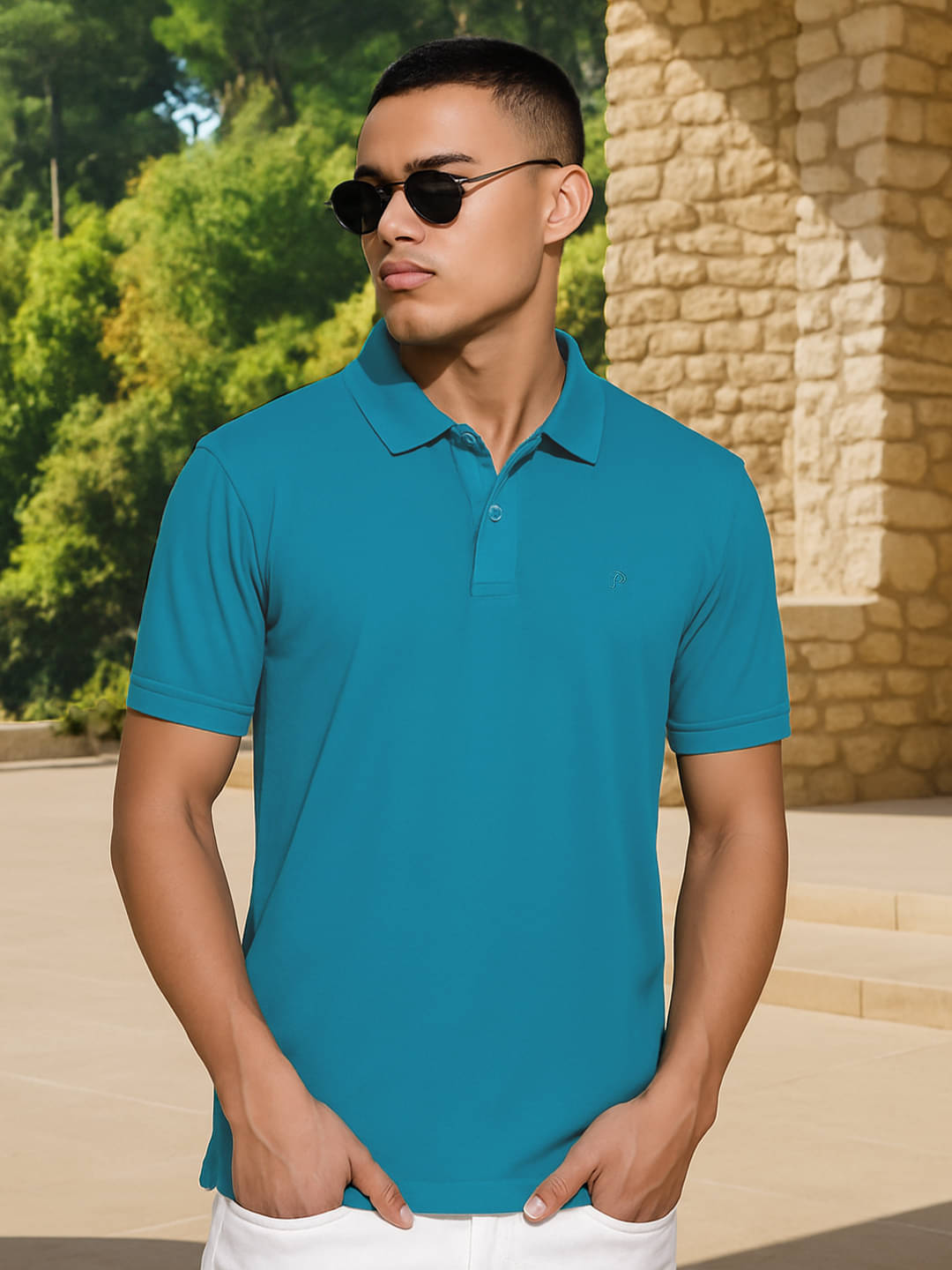 Promount Men Polyester Regular Fit Solid Polo T Shirt ( Teal Blue )     			Promount Men Polyester Regular Fit Solid Polo T Shirt ( Teal Blue )