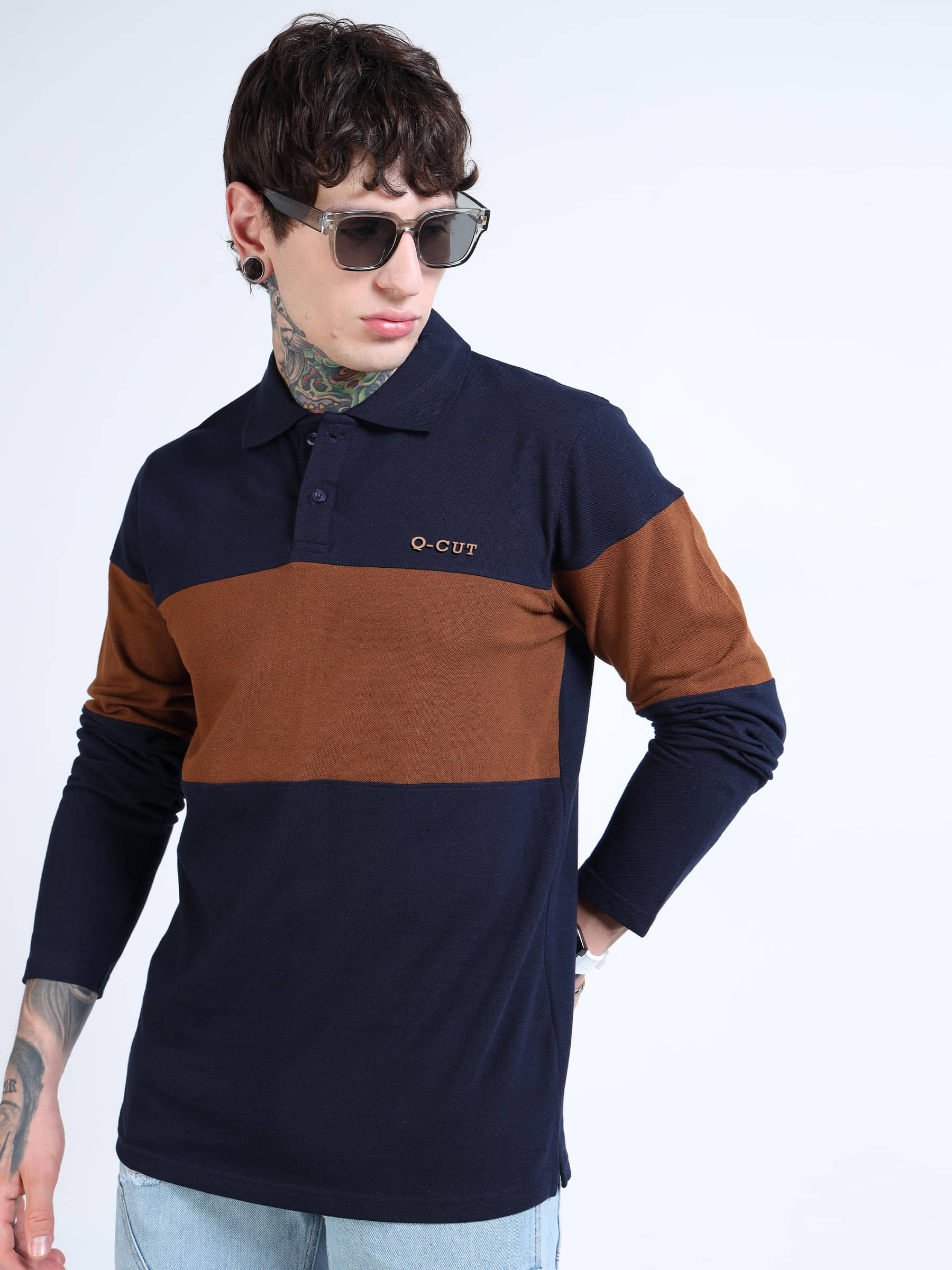 QCUT Men Cotton Blend Regular Fit Colorblock Polo T Shirt ( Brown ) QCUT Men Cotton Blend Regular Fit Colorblock Polo T Shirt ( Brown )