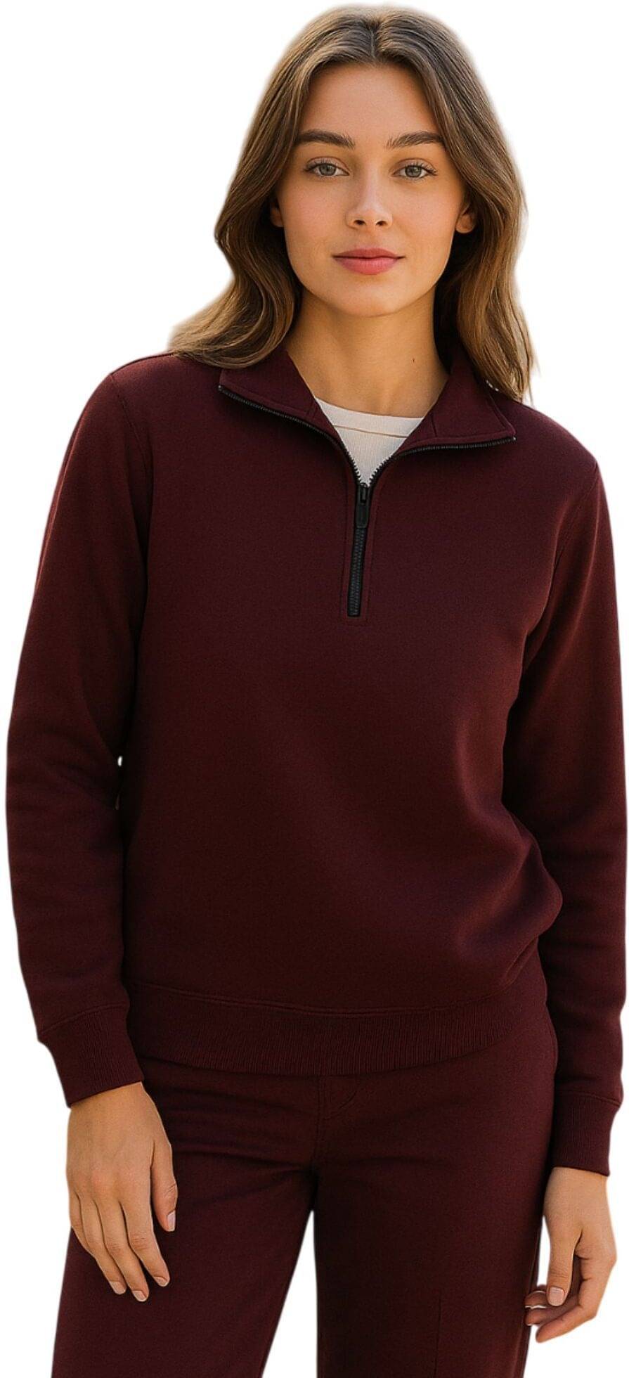     			Rino Women Fleece High Neck Sweatshirt For Heavy Winters ( Wine )
