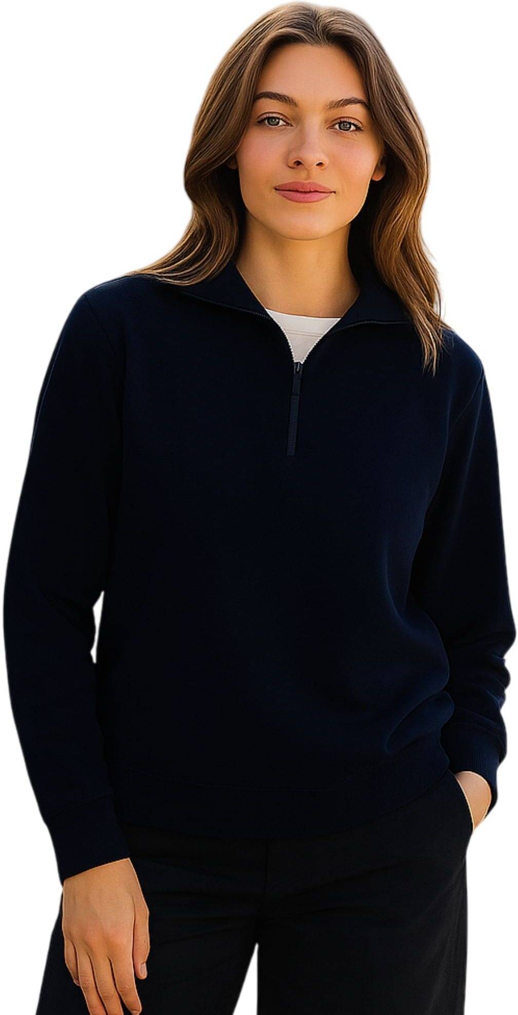     			Rino Women Fleece High Neck Sweatshirt For Heavy Winters ( Navy Blue )