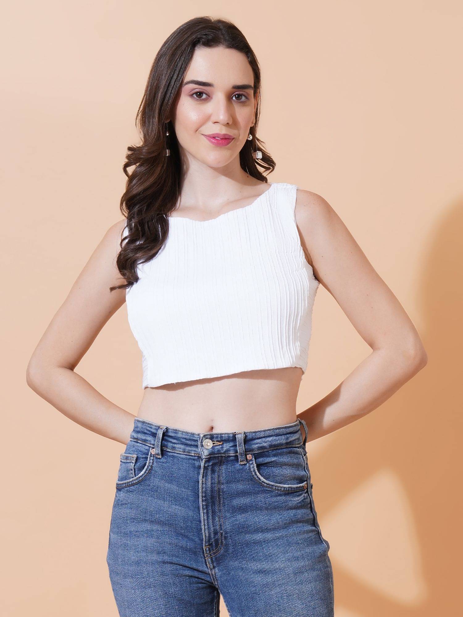 Rino Women's Polyester Crop Top ( White )     			Rino Women's Polyester Crop Top ( White )
