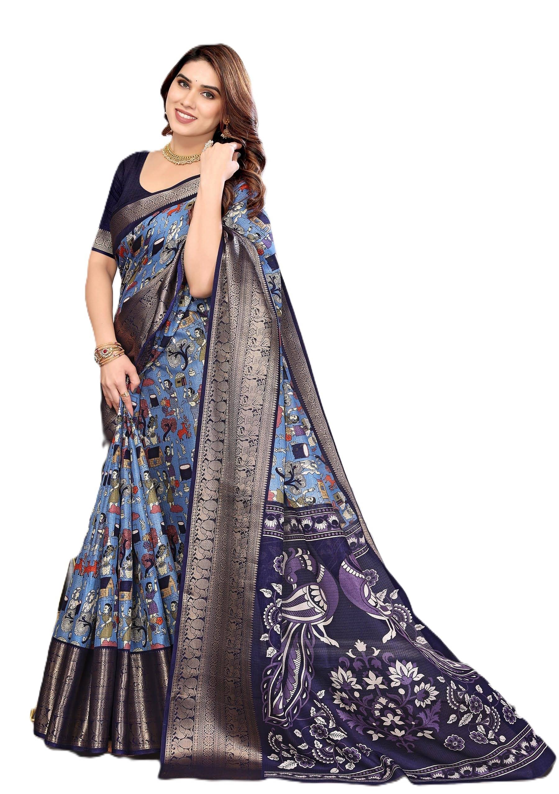 SAREESWAG Silk Blend Woven Regular Saree With Unstitched Blouse Piece ( Blue ) SAREESWAG Silk Blend Woven Regular Saree With Unstitched Blouse Piece ( Blue )