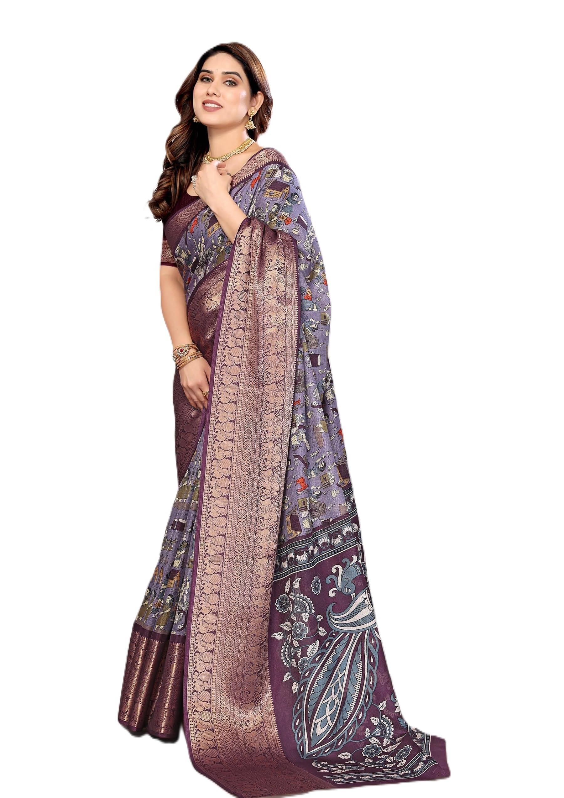 SAREESWAG Silk Blend Woven Regular Saree With Unstitched Blouse Piece ( Purple ) SAREESWAG Silk Blend Woven Regular Saree With Unstitched Blouse Piece ( Purple )