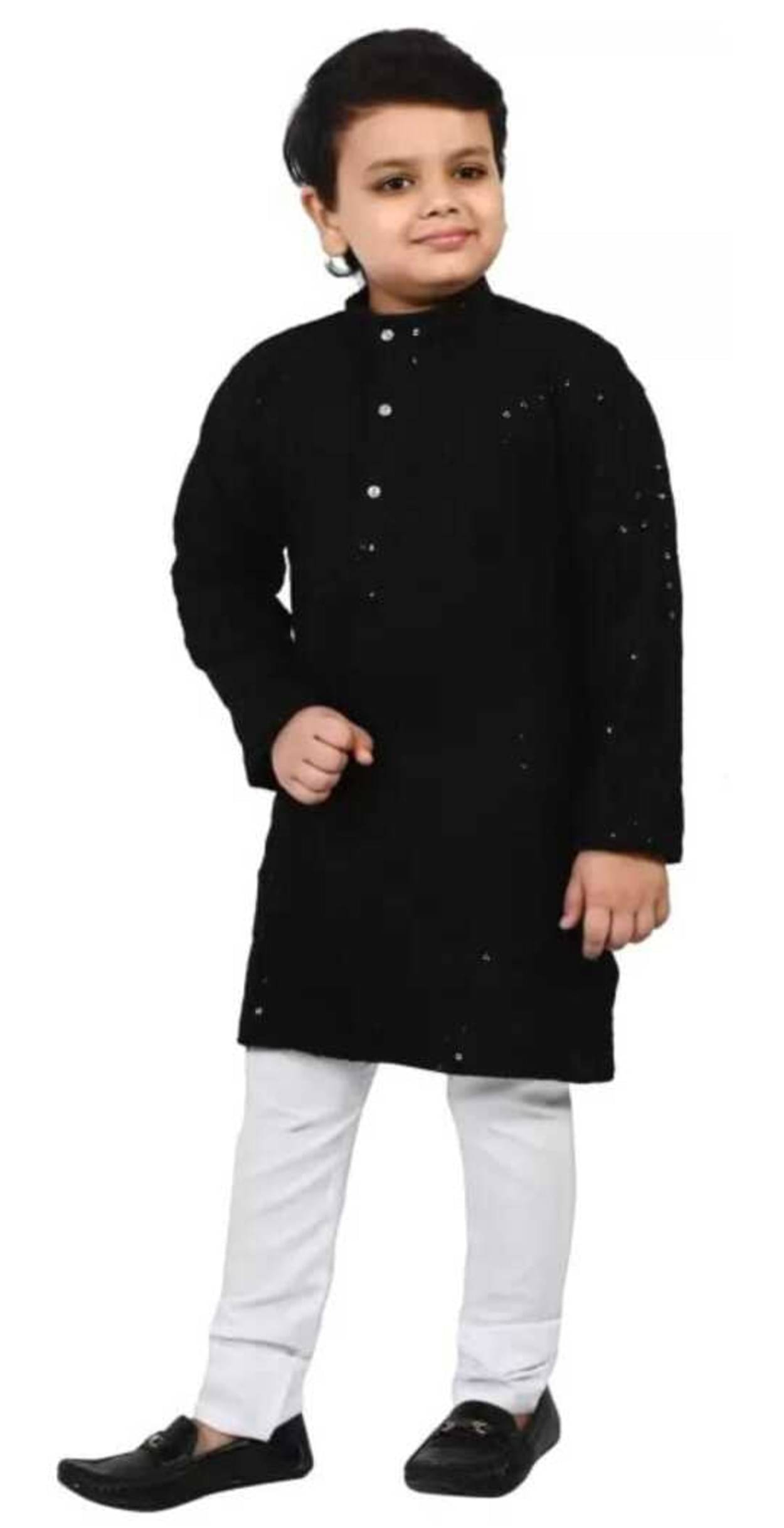 SM glob Boys Cotton Blend Black Kurta Pyjama Set ( Pack of 1 ) SM glob Boys Cotton Blend Black Kurta Pyjama Set ( Pack of 1 )