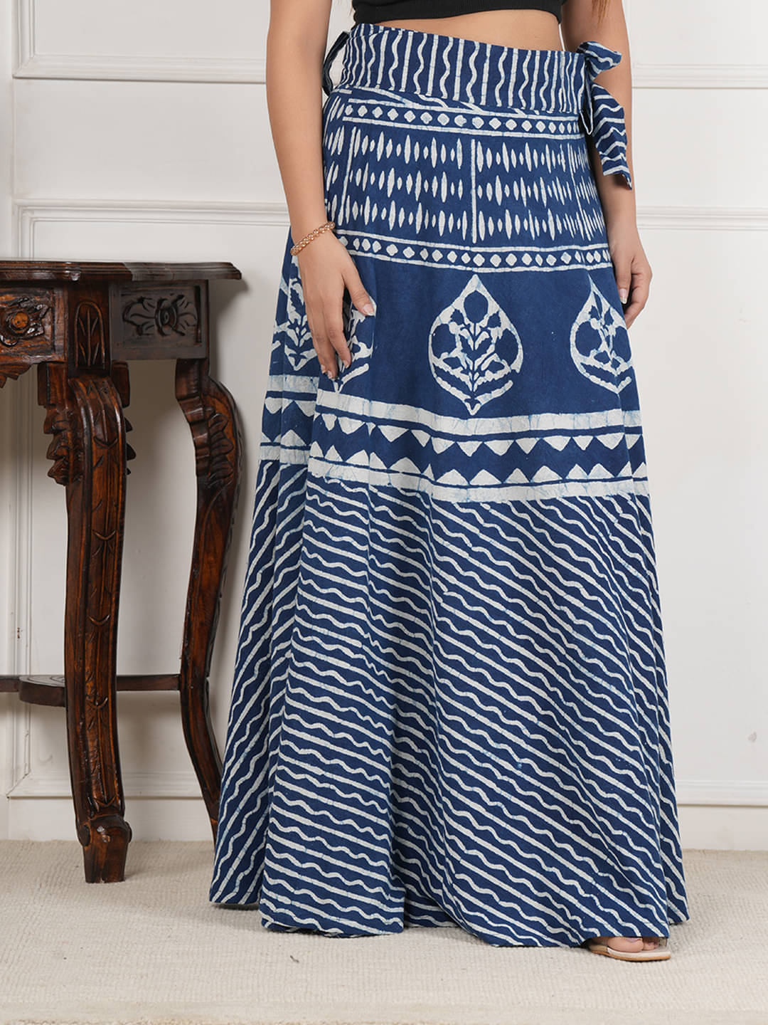 Style 98 Blue Cotton Blend Women's Wrap Skirt ( Pack of 1 ) Style 98 Blue Cotton Blend Women's Wrap Skirt ( Pack of 1 )