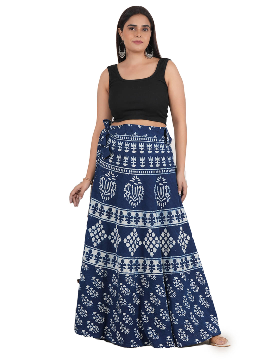 Style 98 Blue Cotton Blend Women's Wrap Skirt ( Pack of 1 ) Style 98 Blue Cotton Blend Women's Wrap Skirt ( Pack of 1 )