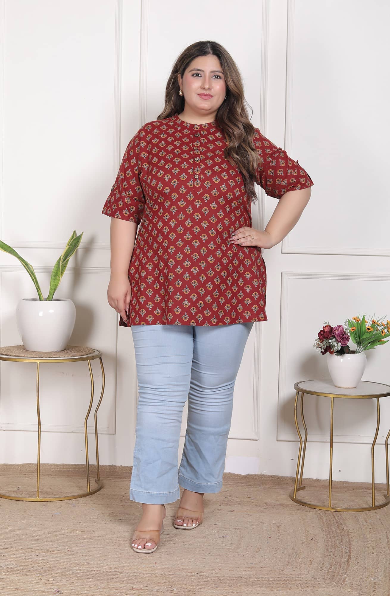 Swasti Women Cotton Printed A-line Kurti ( Maroon ) - Kurtis, Tunics | Buy online on ZillyBuy