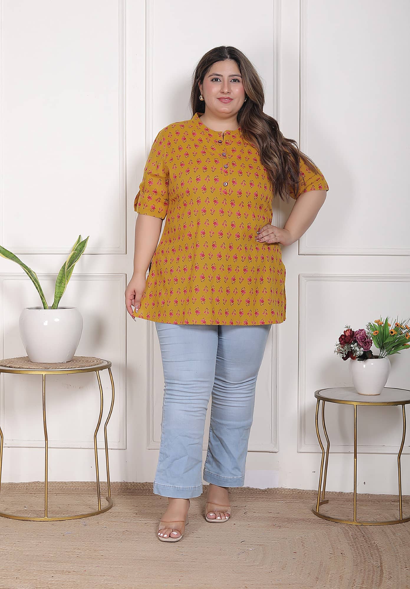 Swasti Women Cotton Printed A-line Kurti ( Yellow ) - Kurtis, Tunics | Buy online on ZillyBuy
