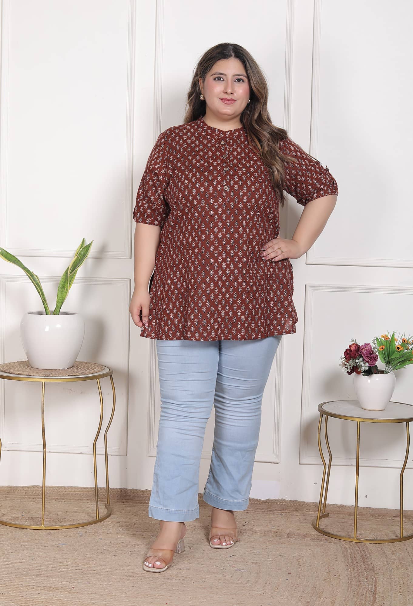 Swasti Women Cotton Printed A-line Kurti ( Maroon ) - Kurtis, Tunics | Buy online on ZillyBuy