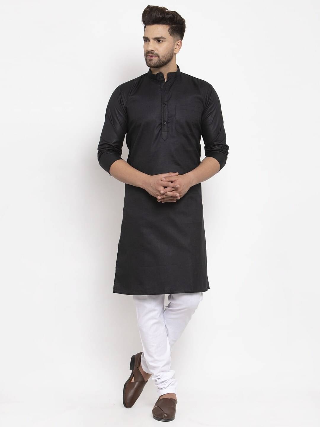THREADS STUDIO Black Cotton Blend Men's Regular Kurta ( Pack of 1 ) THREADS STUDIO Black Cotton Blend Men's Regular Kurta ( Pack of 1 )