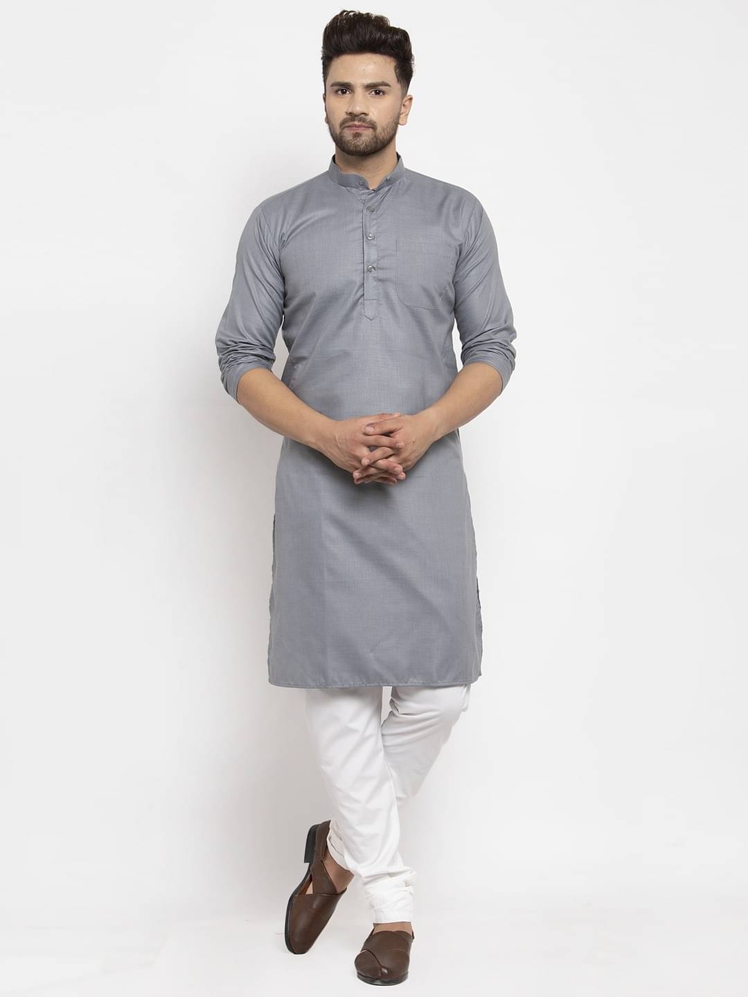 THREADS STUDIO Grey Cotton Blend Men's Regular Kurta ( Pack of 1 ) THREADS STUDIO Grey Cotton Blend Men's Regular Kurta ( Pack of 1 )