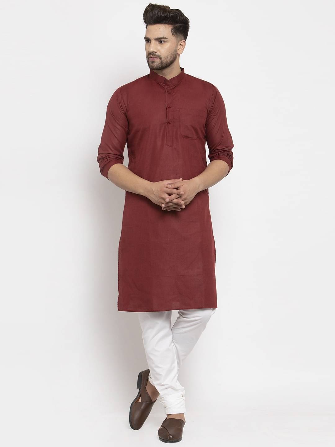 THREADS STUDIO Maroon Cotton Blend Men's Regular Kurta ( Pack of 1 ) THREADS STUDIO Maroon Cotton Blend Men's Regular Kurta ( Pack of 1 )