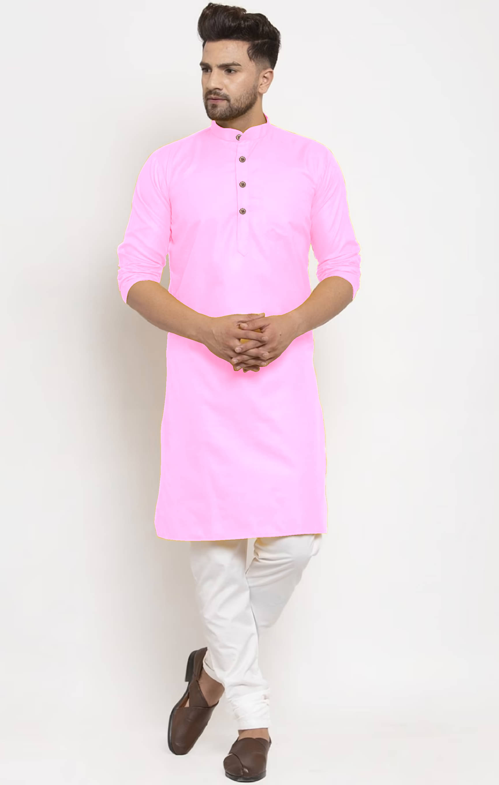 THREADS STUDIO Pink Cotton Blend Men's Regular Kurta ( Pack of 1 ) THREADS STUDIO Pink Cotton Blend Men's Regular Kurta ( Pack of 1 )