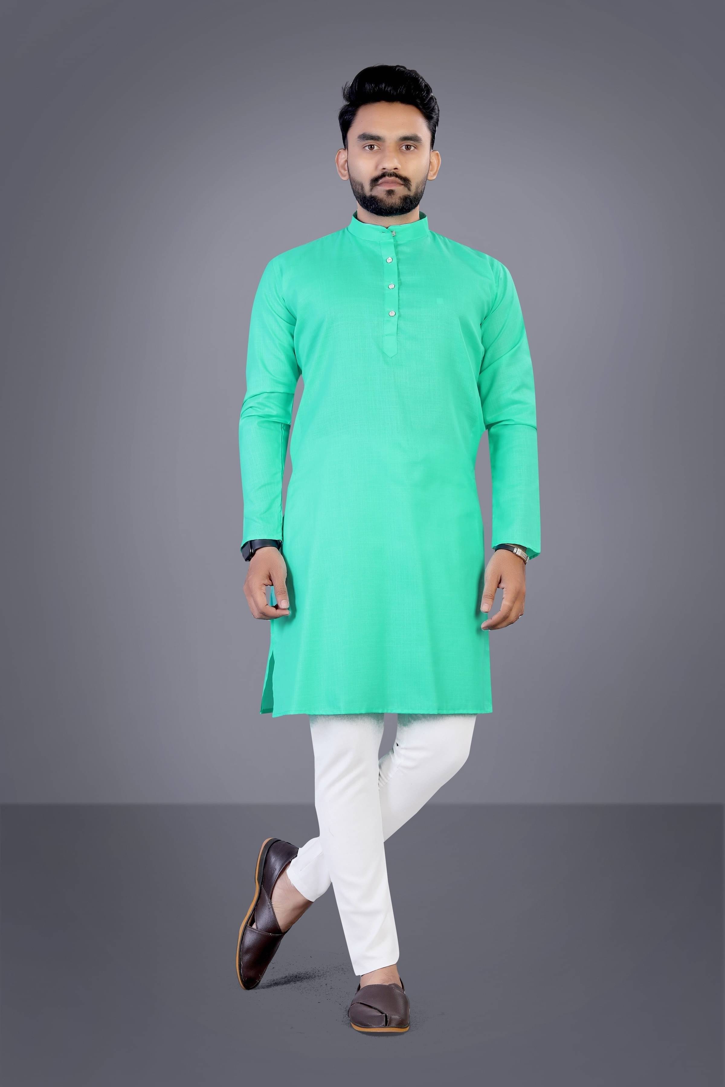 THREADS STUDIO Sea Green Cotton Blend Men's Regular Kurta ( Pack of 1 ) THREADS STUDIO Sea Green Cotton Blend Men's Regular Kurta ( Pack of 1 )
