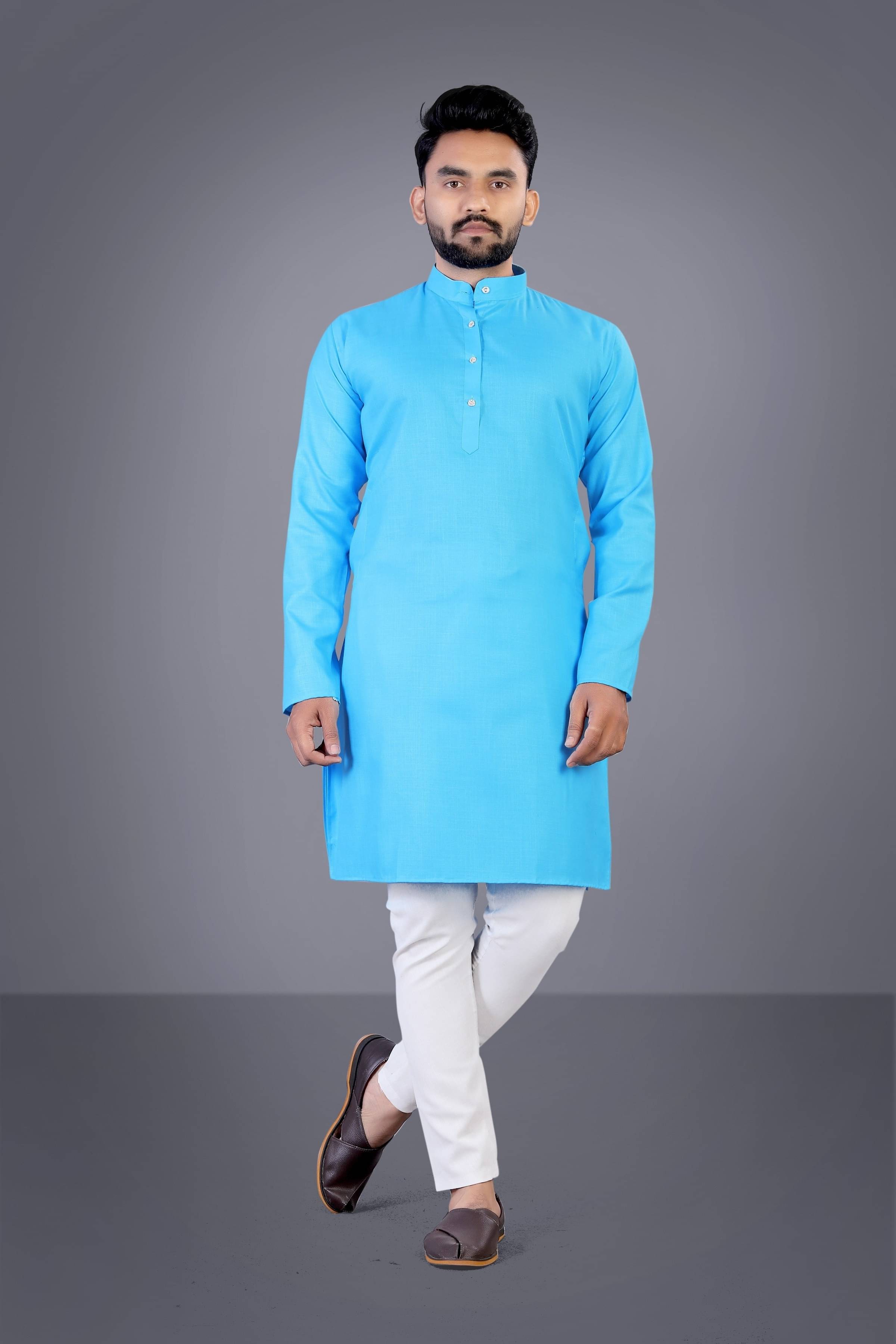 THREADS STUDIO Sky Blue Cotton Blend Men's Regular Kurta ( Pack of 1 ) THREADS STUDIO Sky Blue Cotton Blend Men's Regular Kurta ( Pack of 1 )